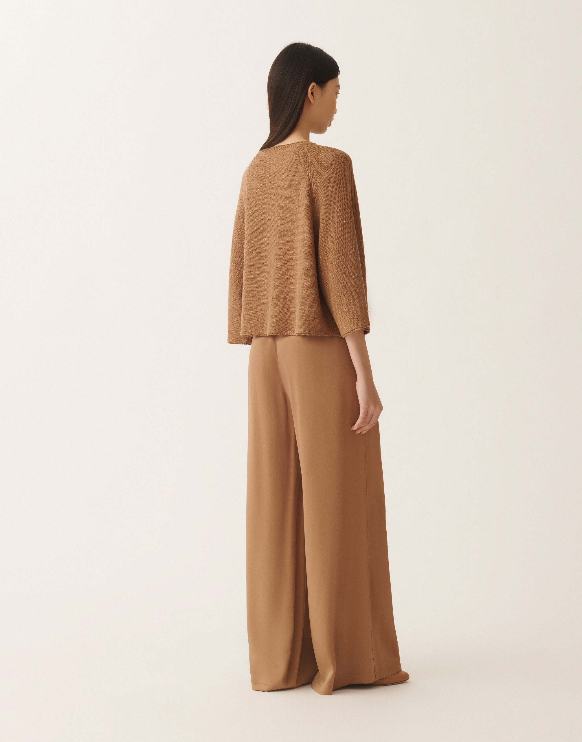 Cotton and linen cape with sequins, wicker for Women | Fabiana