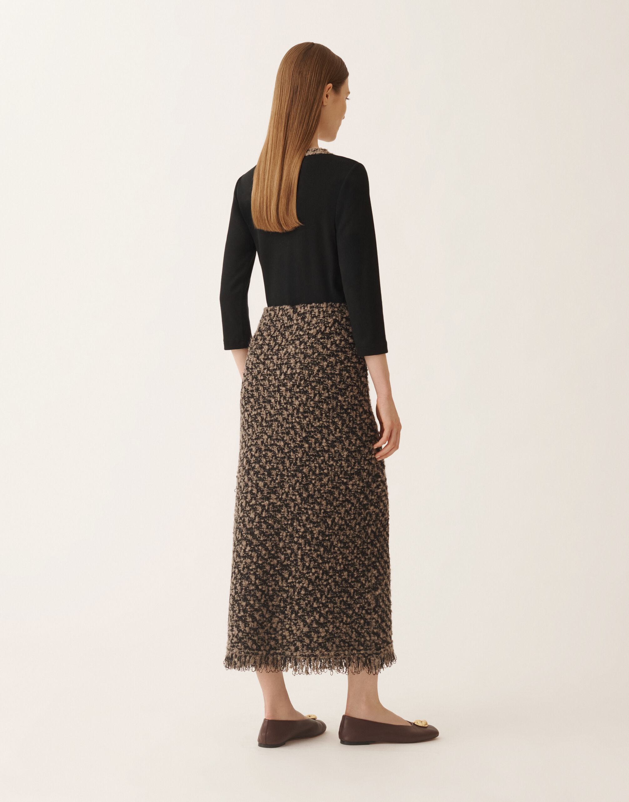 Fabiana Filippi Gonna in tweed e paillettes, fango e nero Marrone GND225F809L6290000