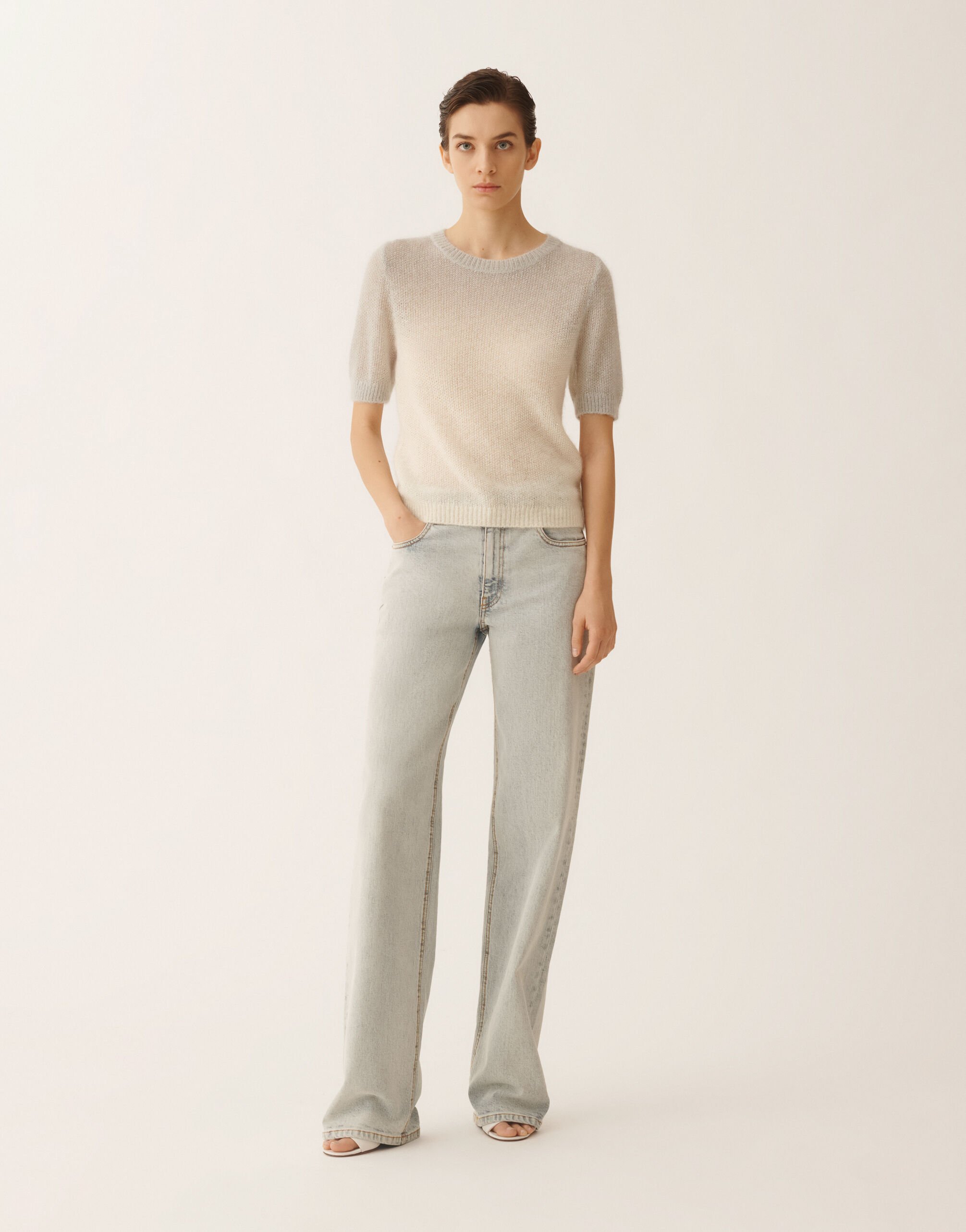 Fabiana Filippi Mohair sweater with sequins in shaded raffia and gray Gray MAD266F131L9000000