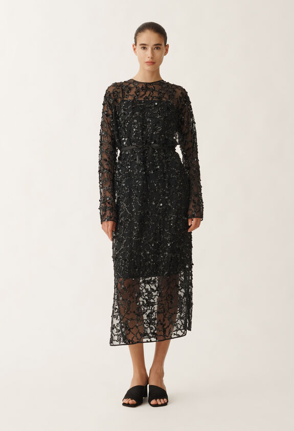 Fabiana Filippi Sequin embroidery organza dress, black BLACK ABD265F218L1840000