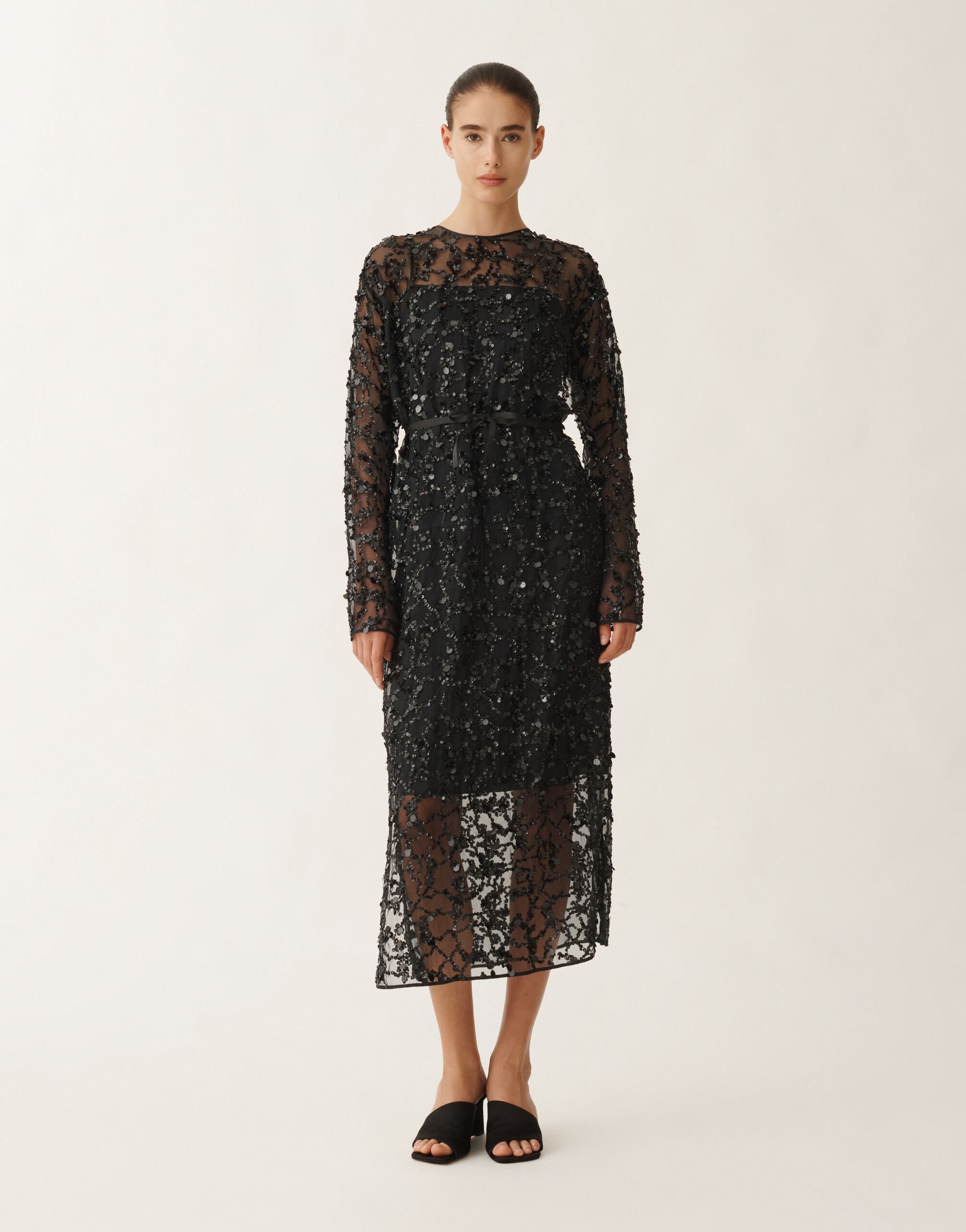 Fabiana Filippi Kleid aus Organza mit Paillettenstickerei, schwarz SCHWARZ ABD265F218L1840000