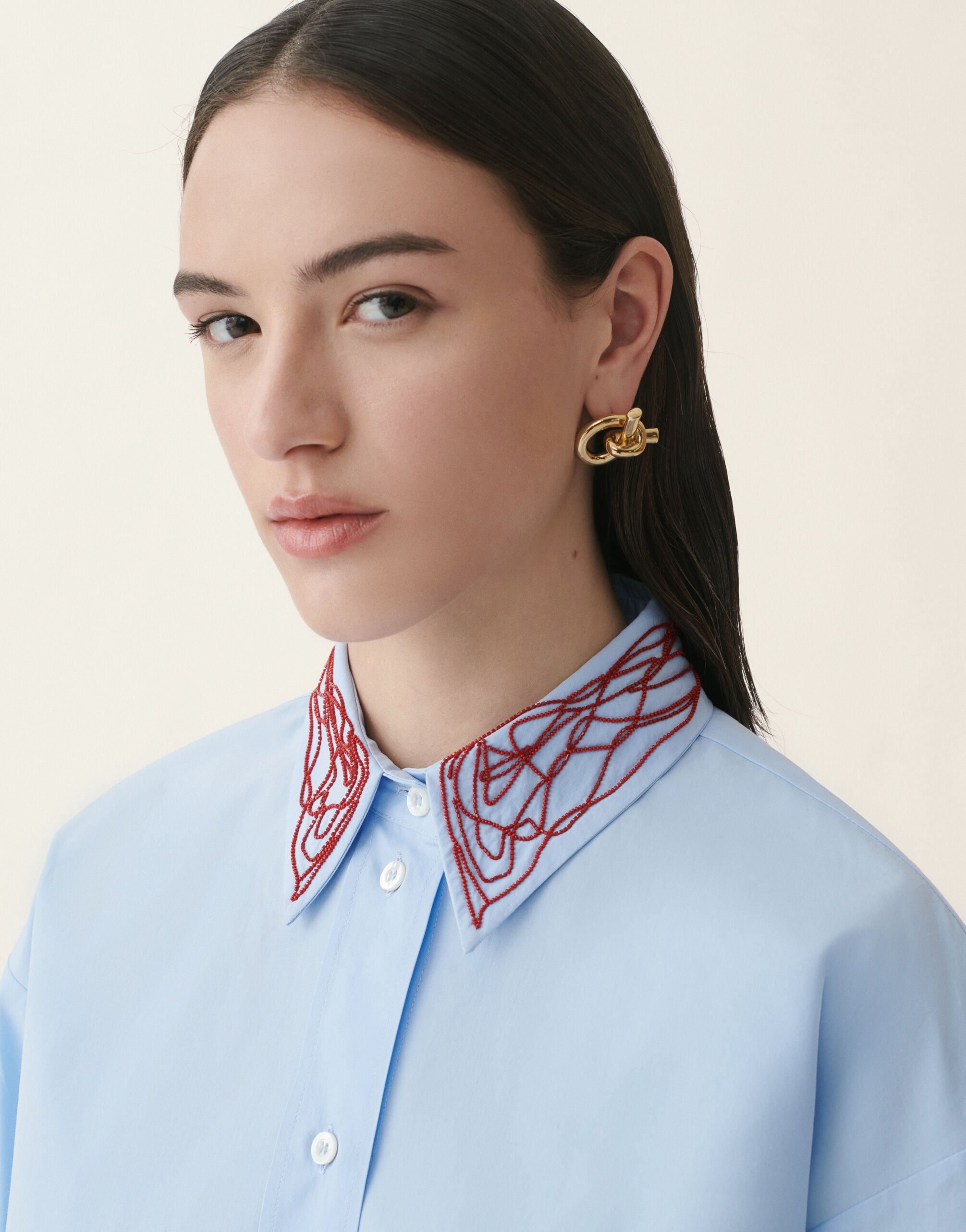 Fabiana Filippi Camicia boyfriend in popeline, azzurro e rosso Azzurro/rosso CAD216F416M2690000