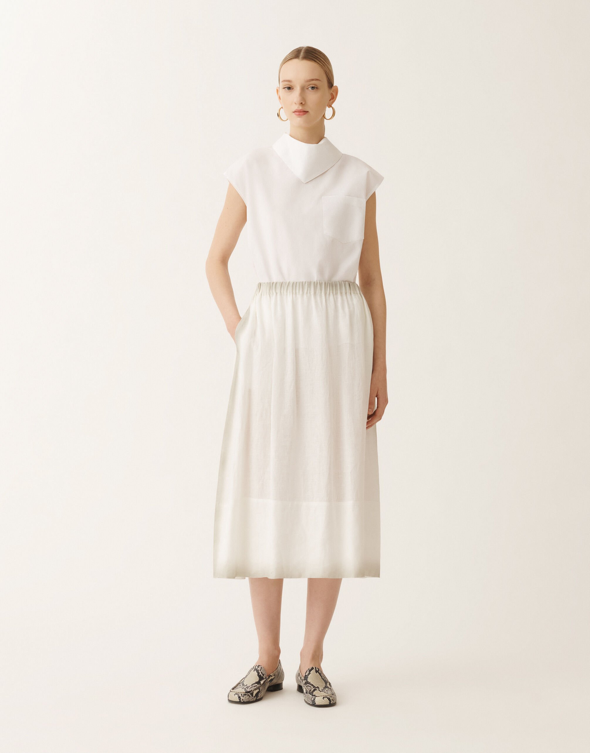 Fabiana Filippi Linen canvas skirt with gradient, white WHITE GND275F796L3780000