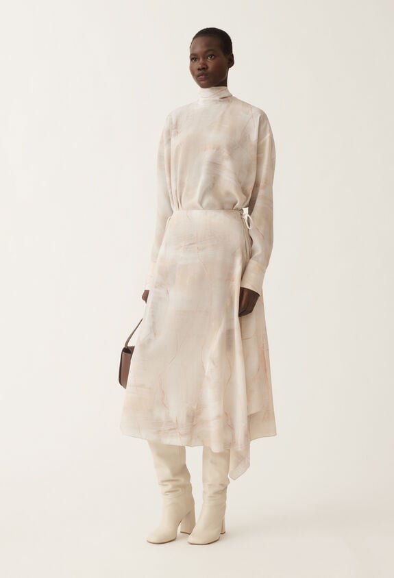 Fabiana Filippi Printed crepe de chine skirt, butter, maple and peony BEIGE GND215F421D8860000