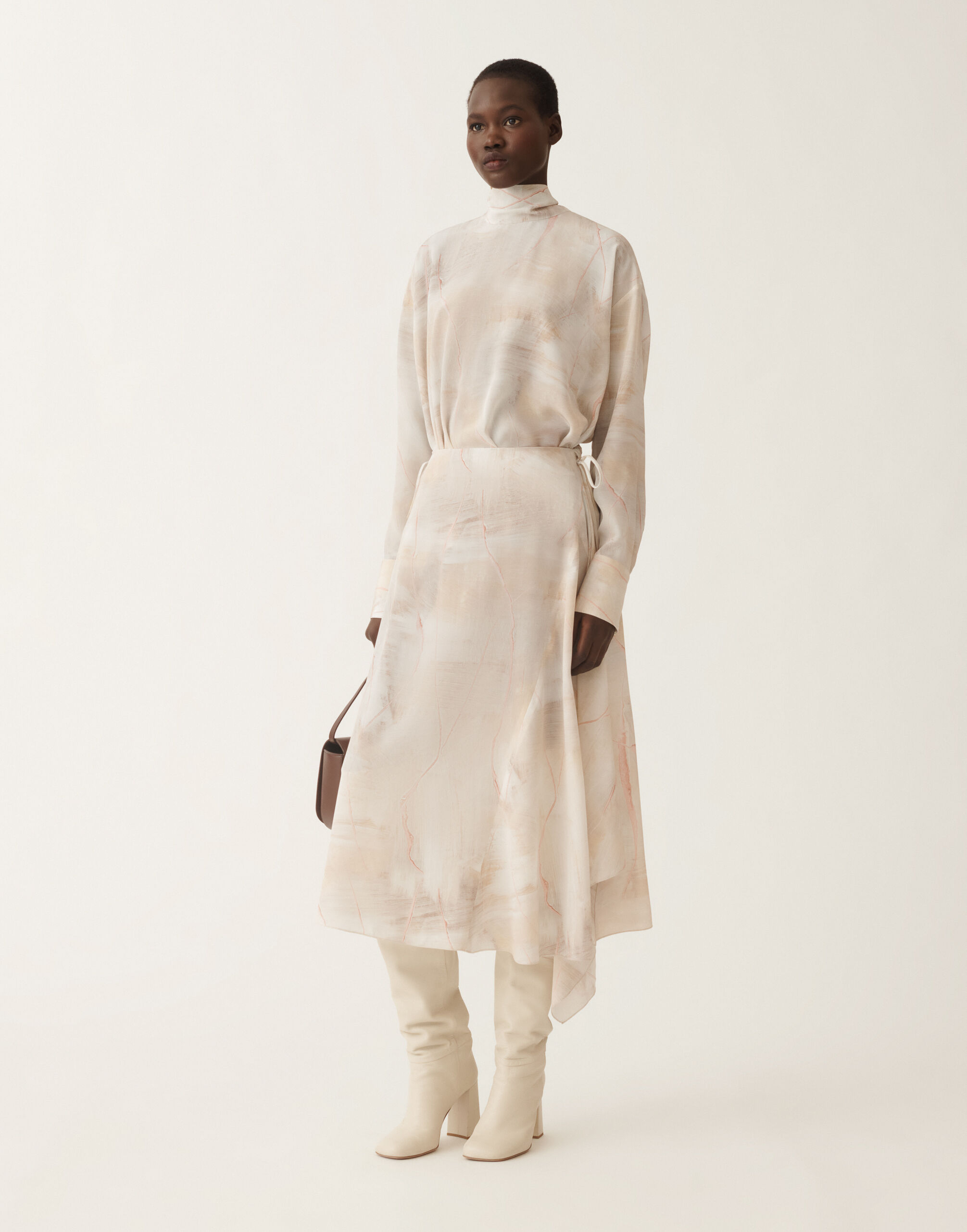 Fabiana Filippi Printed crepe de chine skirt, butter, maple and peony BEIGE GND215F421D8860000