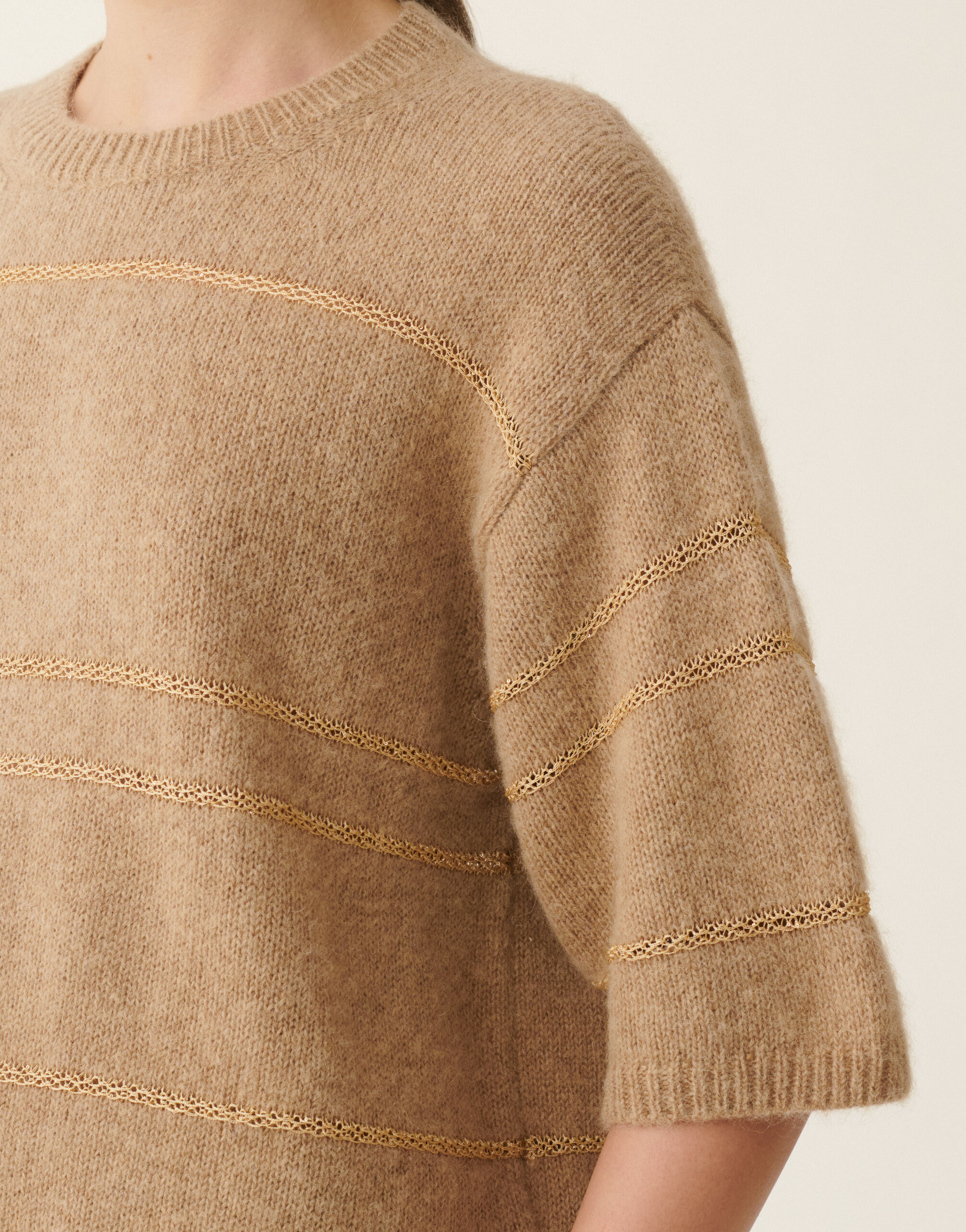 Striped Platinum and mohair sweater, beech Fabiana Filippi Striped Platinum and mohair sweater, beech Beech MAD226F388M4770000