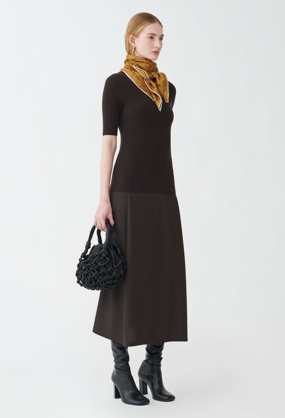 Fabiana Filippi BISTRETCH WOOL FLARED SKIRT BROWN GND224F854D6200000