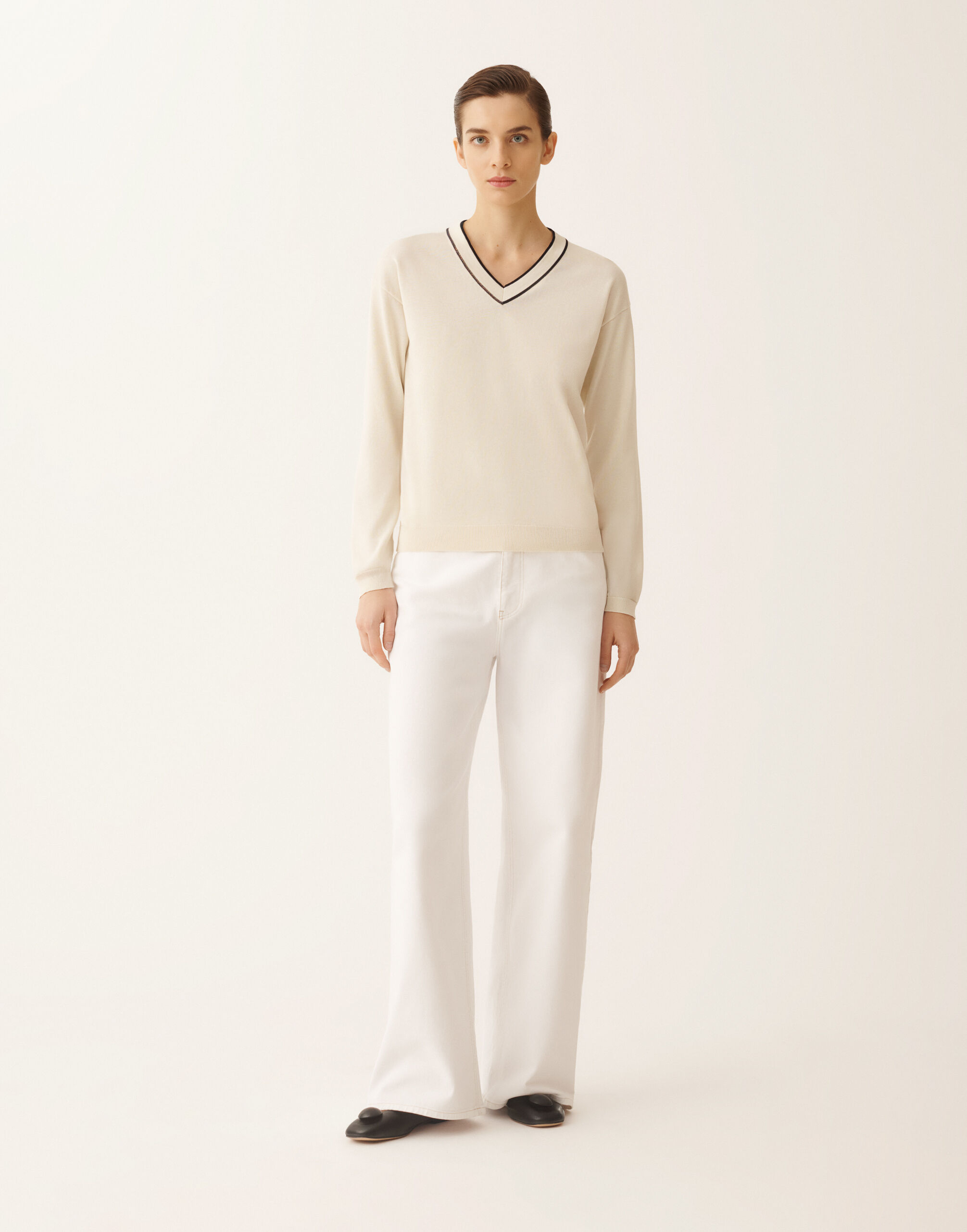 Sweater in organic cotton, butter and midnight blue for Women