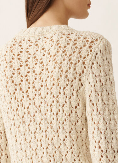 Fabiana Filippi Cotton ribbon sweater with sequins, cream BUTTER MAD276F101M1020000