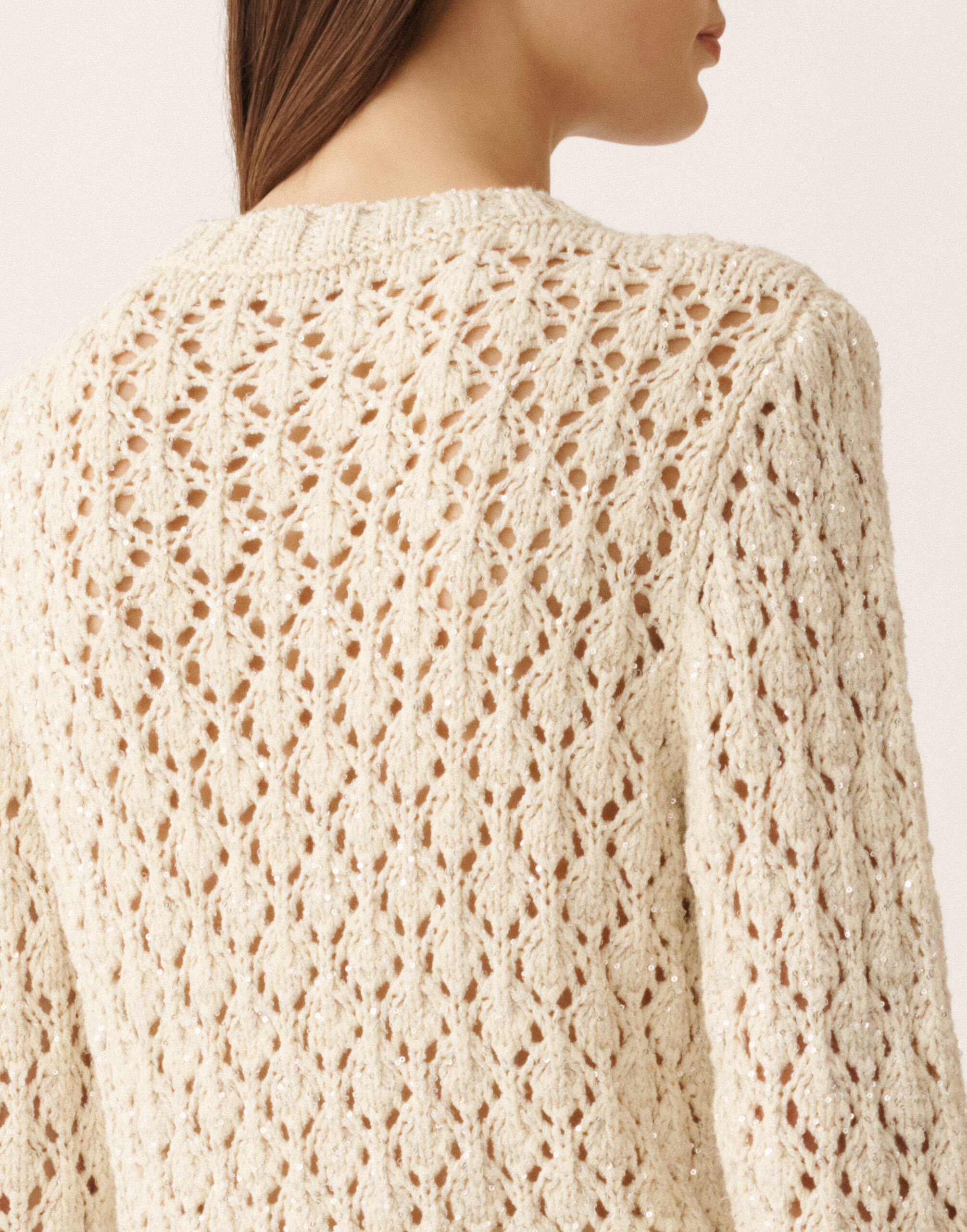 Fabiana Filippi Cotton ribbon sweater with sequins, cream BUTTER MAD276F101M1020000