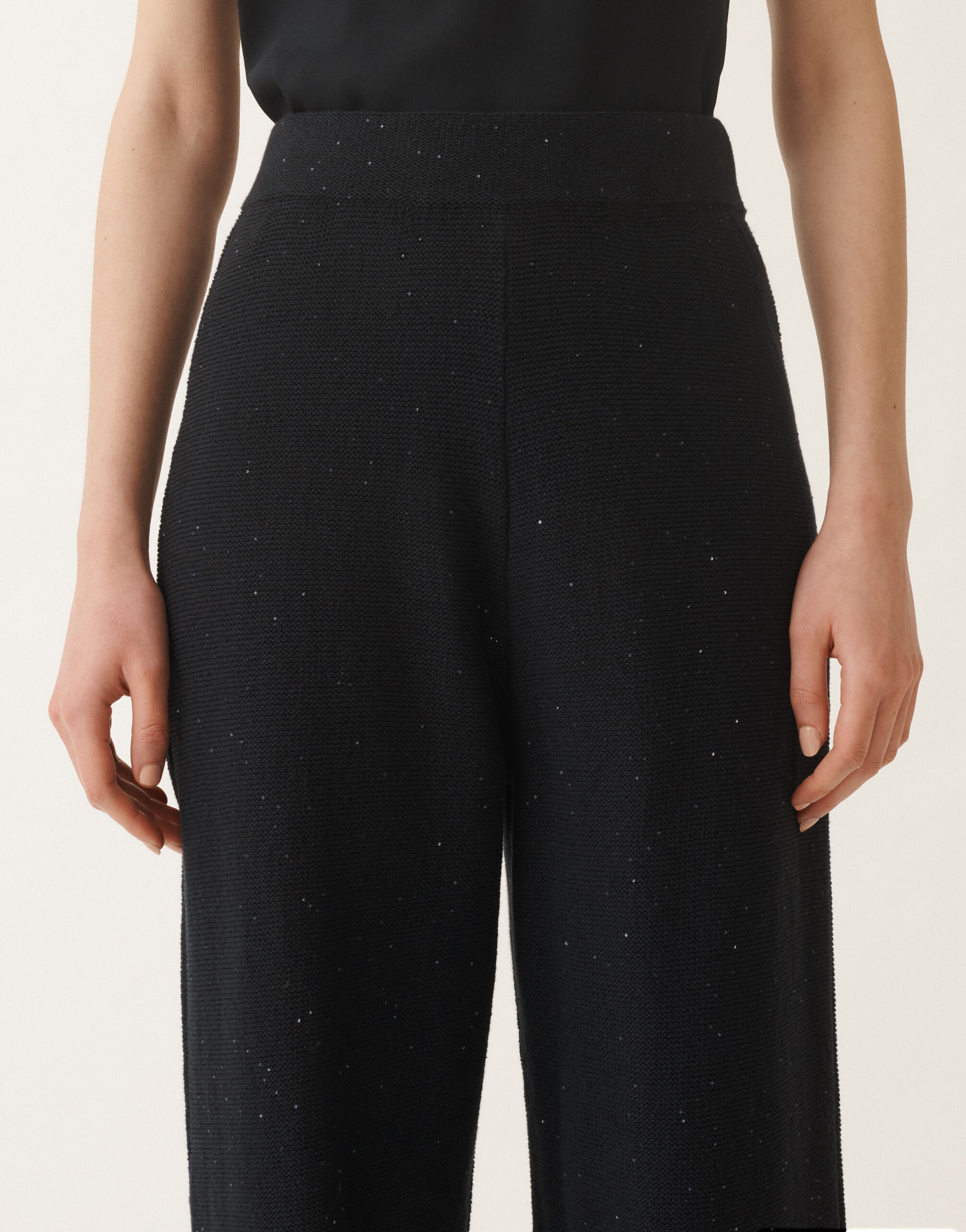 Fabiana Filippi Cotton and linen trousers with sequins, midnight blue BLUE PAD265F351D2730000