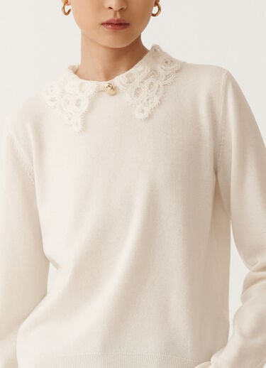 Fabiana Filippi Pullover aus Platinum mit Makramee-Spitze, bastfarben Weiß MAD215F048L5900000