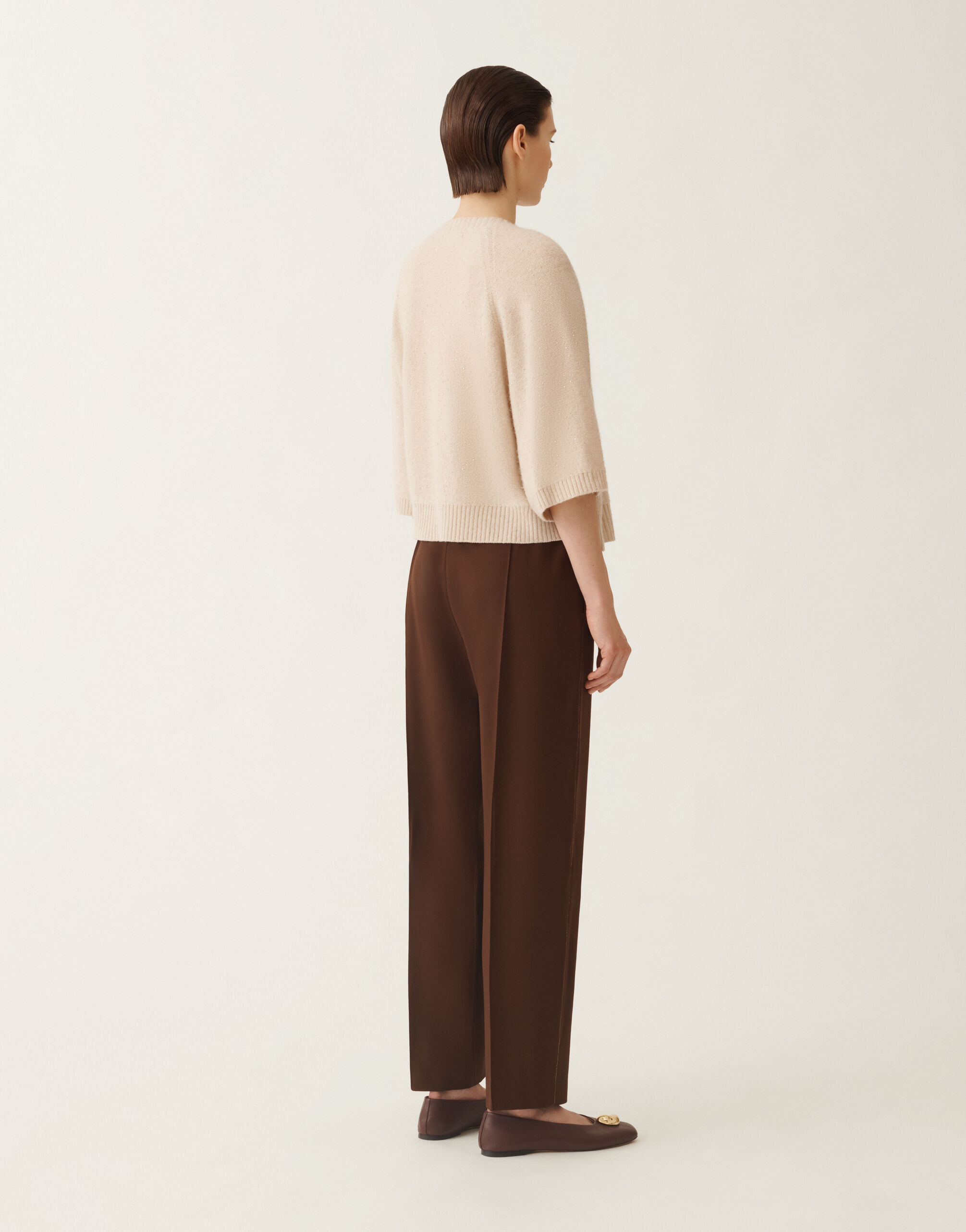 Fabiana Filippi Cape aus Wolle und Seide mit Pailletten, seilbraun Beige MAD215F067D2960000