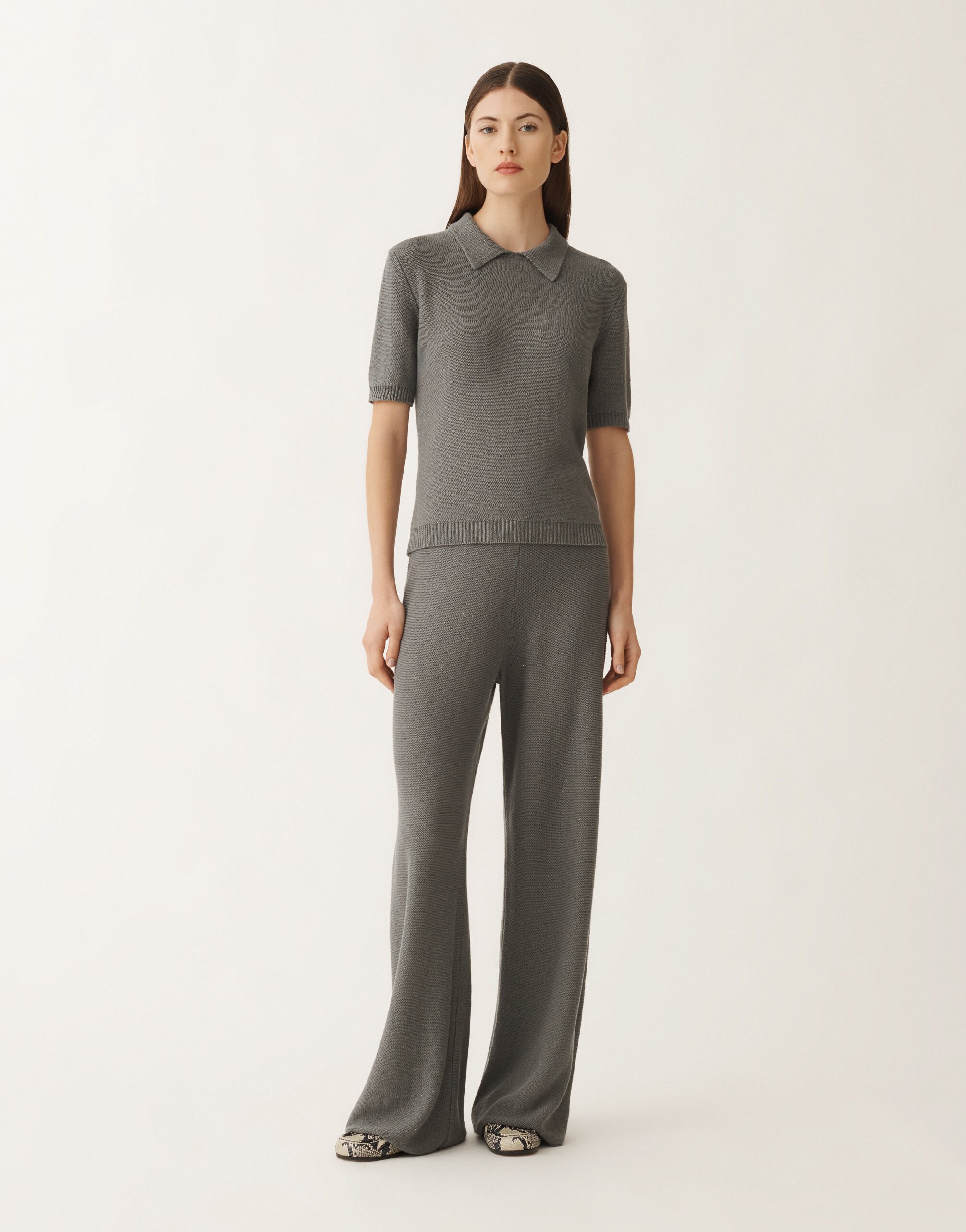 Fabiana Filippi Cotton and linen sweater with sequins, lead GREY MAD265F004D2730000