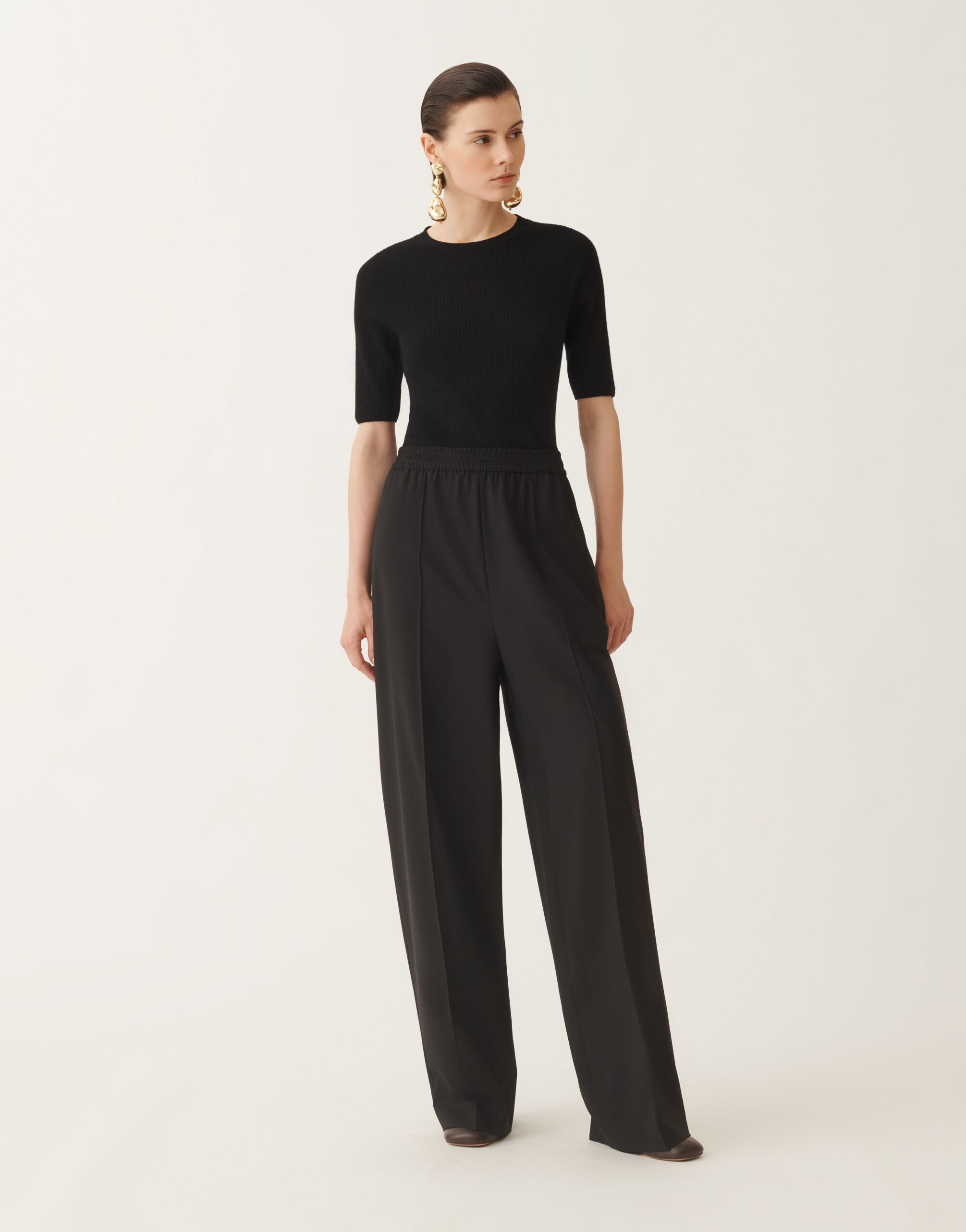 Fabiana Filippi Jogger trousers in bi-stretch fresco wool, black rock Black PAD215F353D6200000