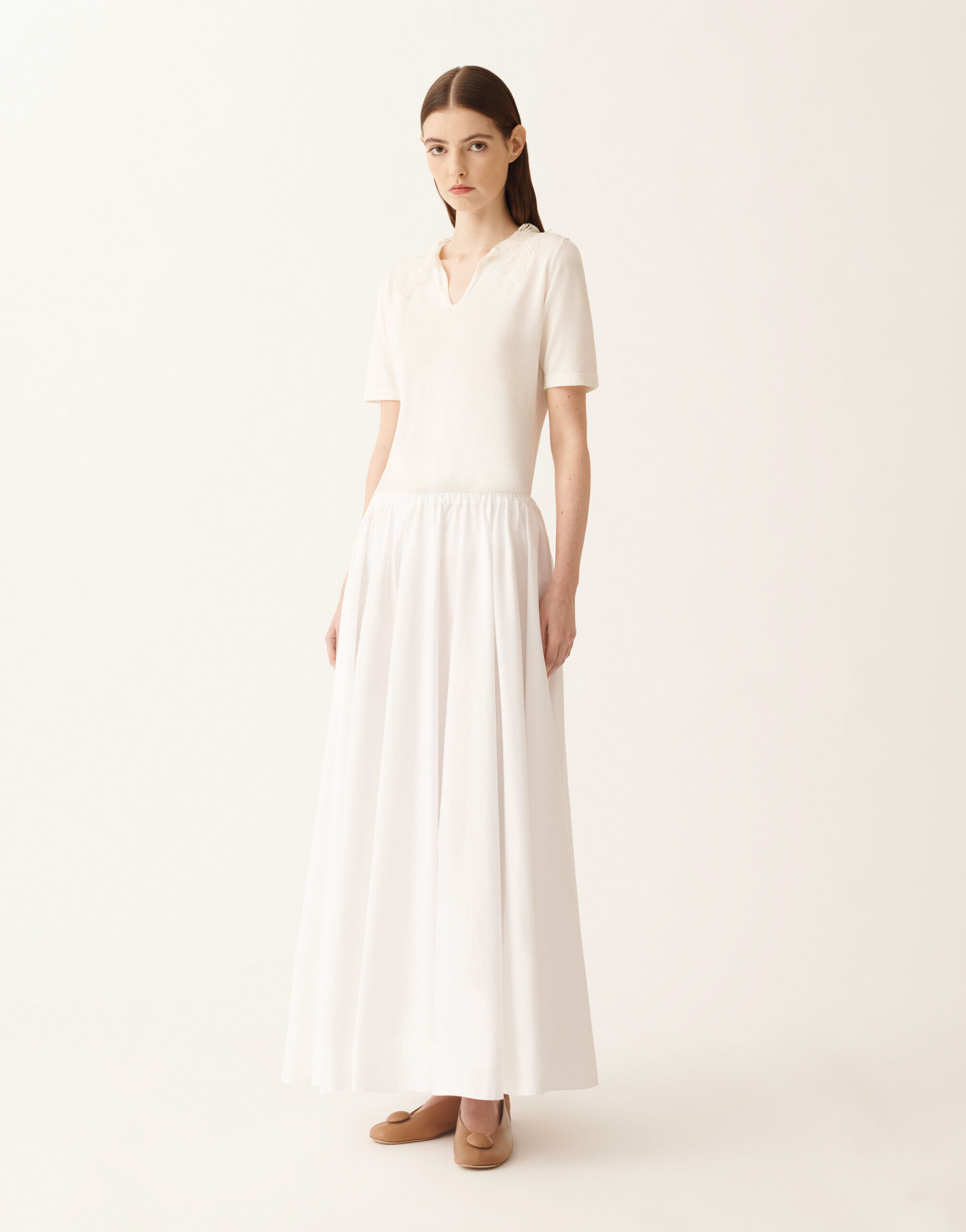 Wide skirt in optic white poplin for Women | Fabiana Filippi®