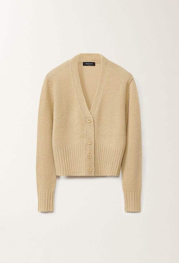 Fabiana Filippi CASHMERE CROPPED CARDIGAN WITH FILO DIAMANTE YELLOW MAD265F038L1610000