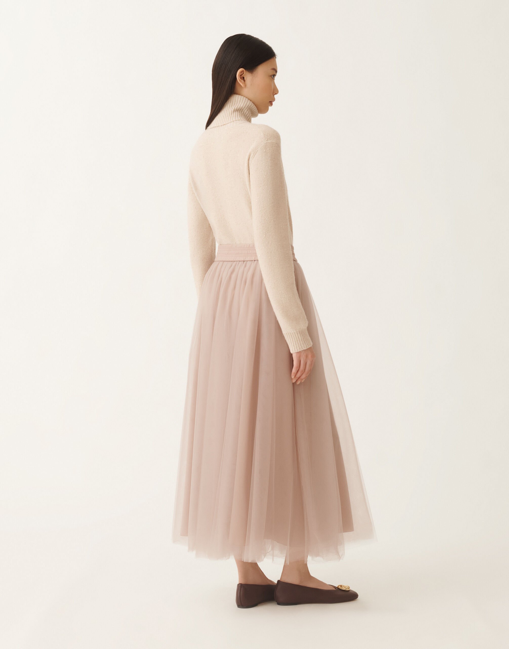 Tulle midi skirt, smoke pink for Women | Fabiana Filippi®