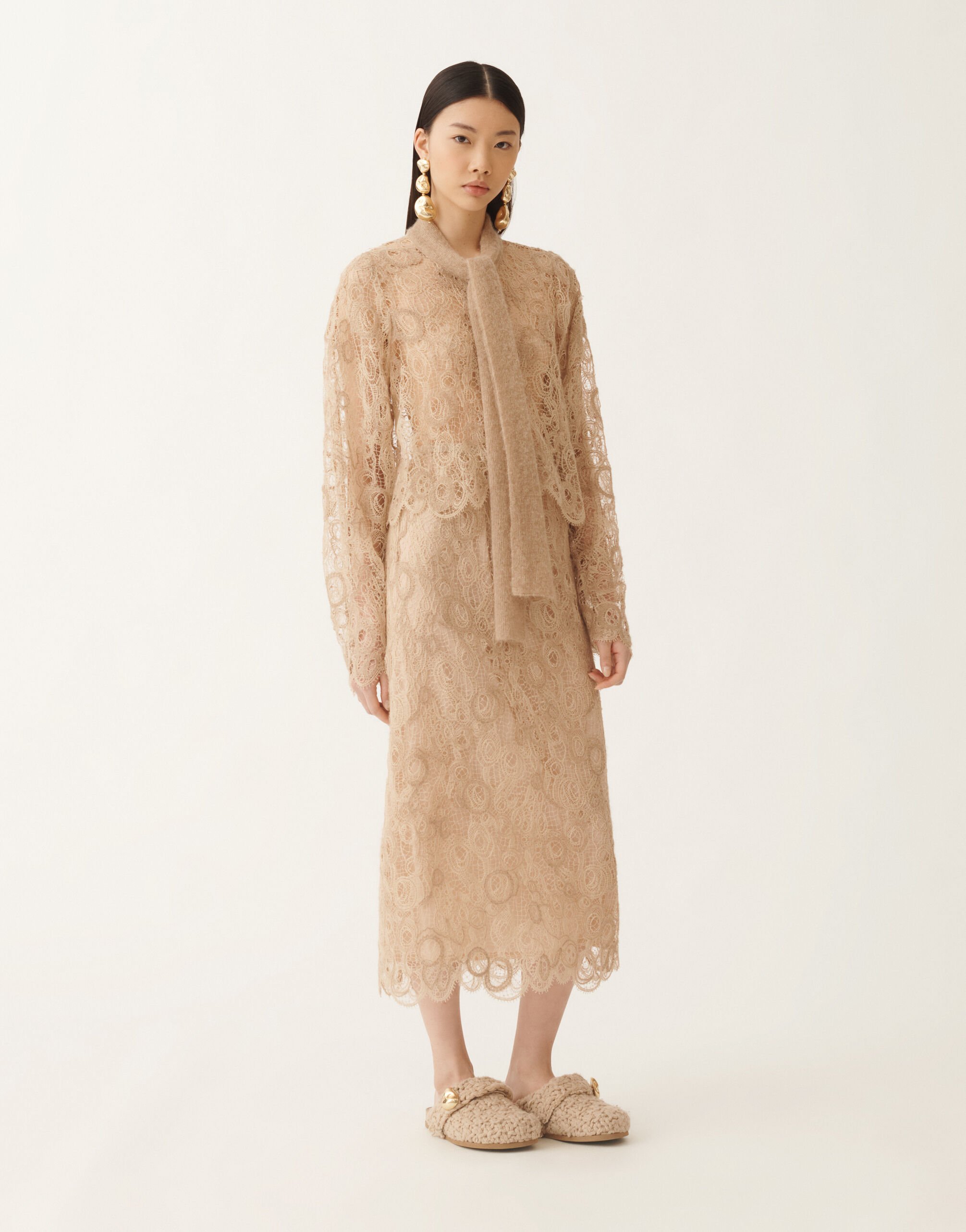 Fabiana Filippi Macramé lace skirt, maple BEIGE GND215F417L5540000
