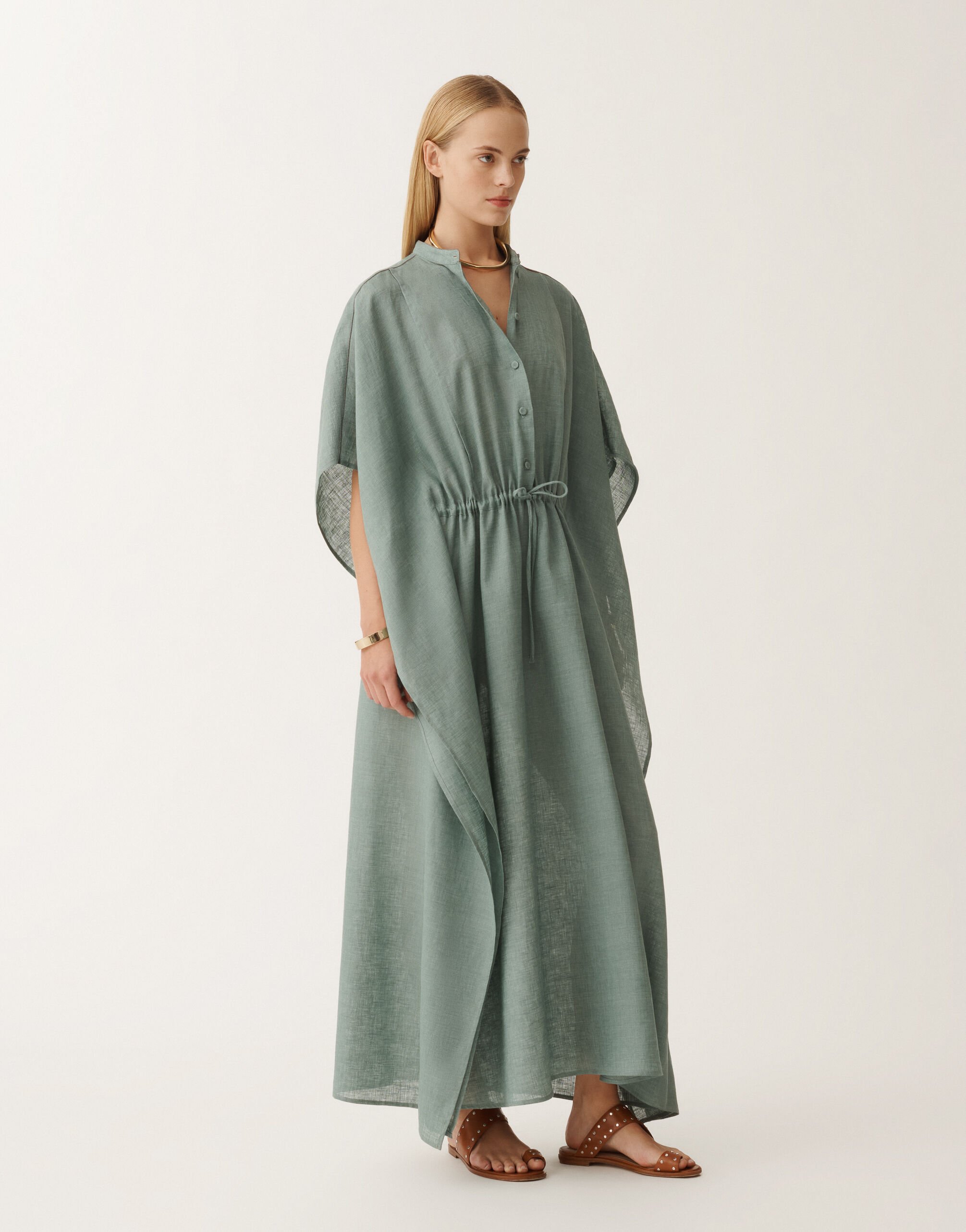 Fabiana Filippi Caftan en toile de lin, bleu pétrole TURQUOISE ABD275F538L3770000