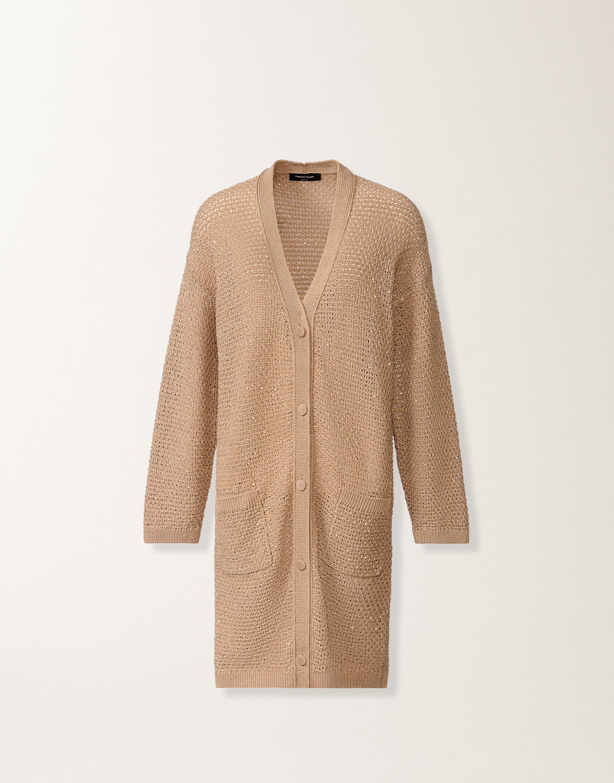 Fabiana Filippi Cotton tape cardigan with sequins, maple ACER MAD276F532M1200000