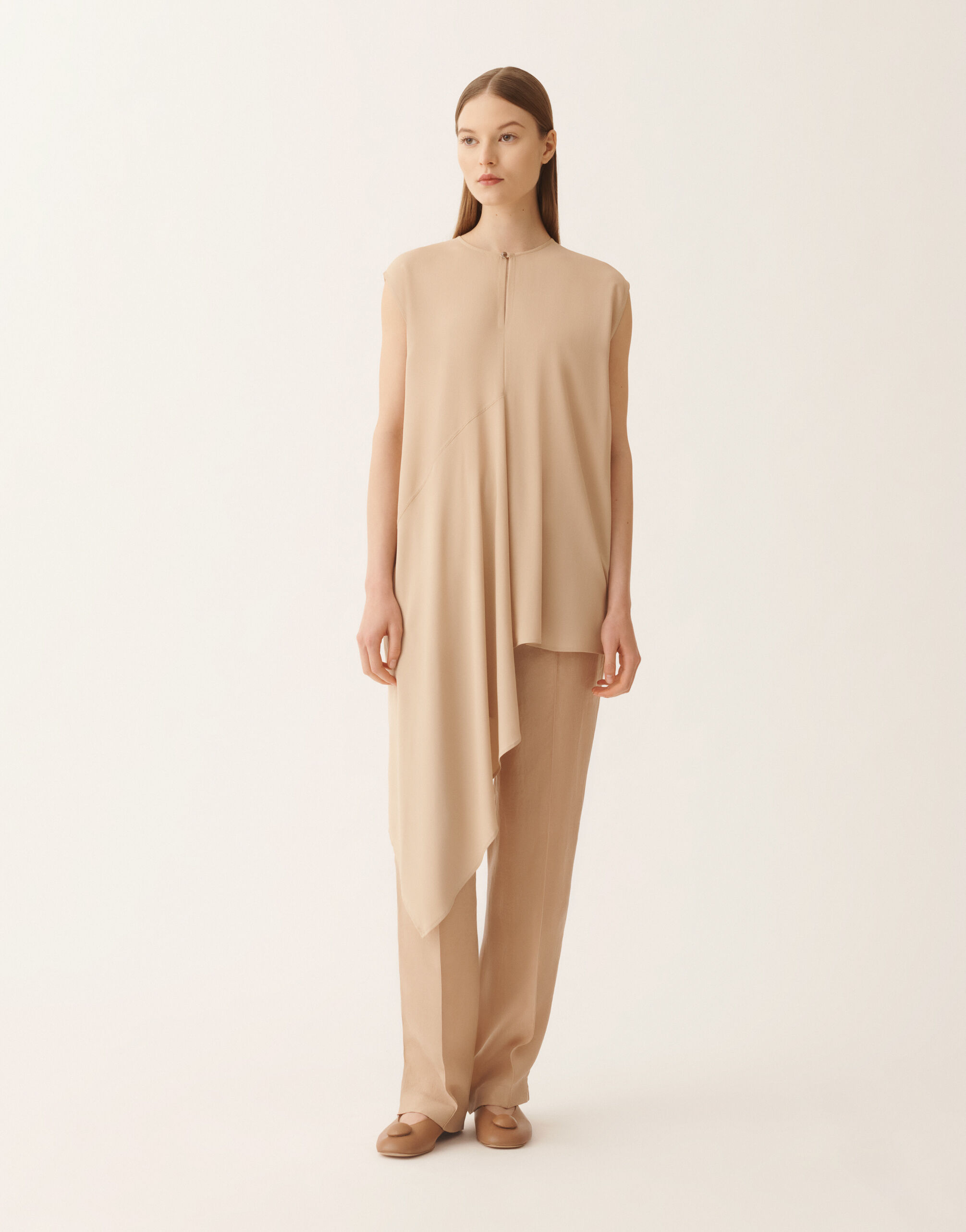 Asymmetric top in crepe de chine, maple for Women | Fabiana Filippi®