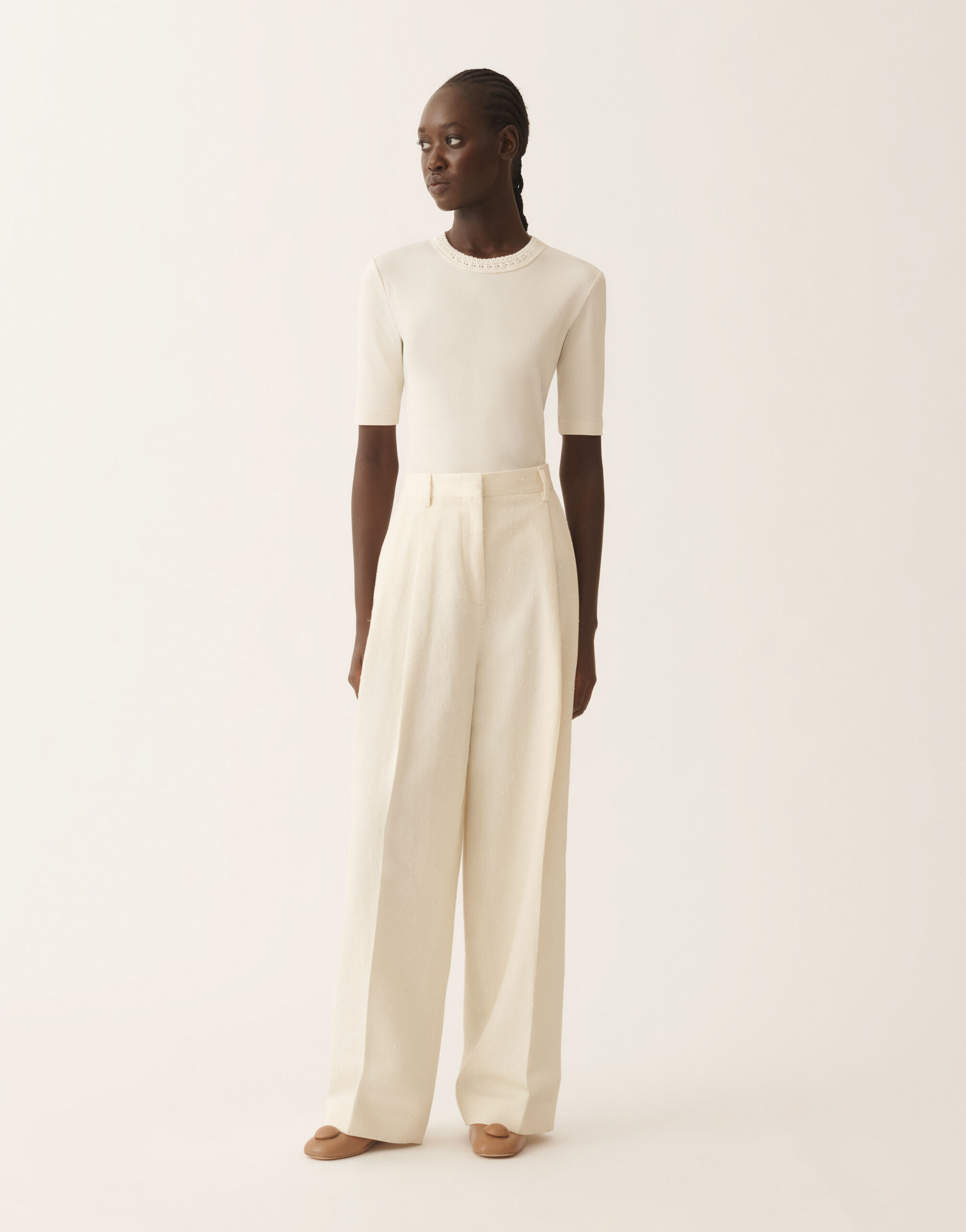 panapana レディースTailored pants in drop fil coupé, butter パンツ