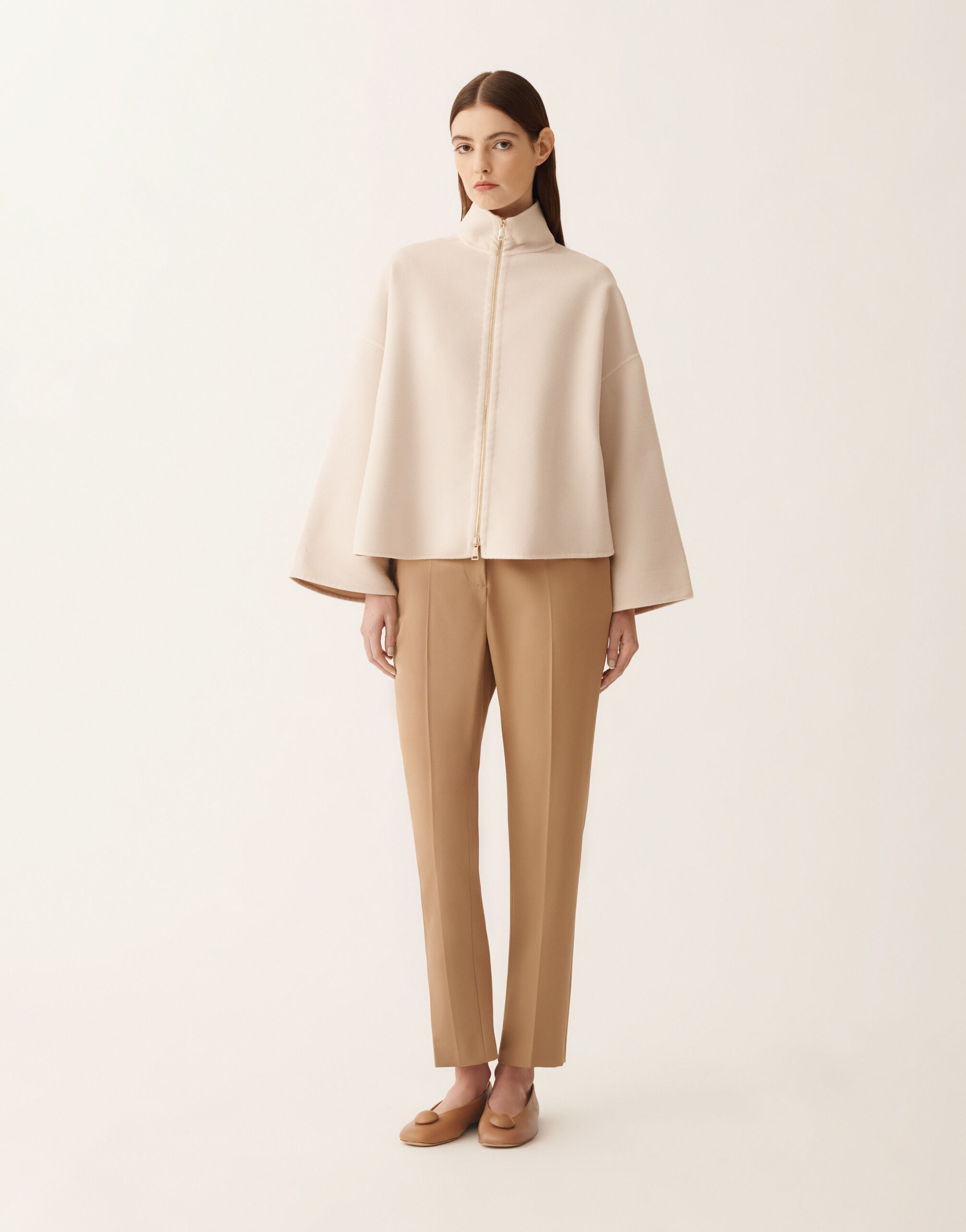 Fabiana Filippi Cropped boxy coat in double wool, kasha BEIGE CTD266F420L7360000