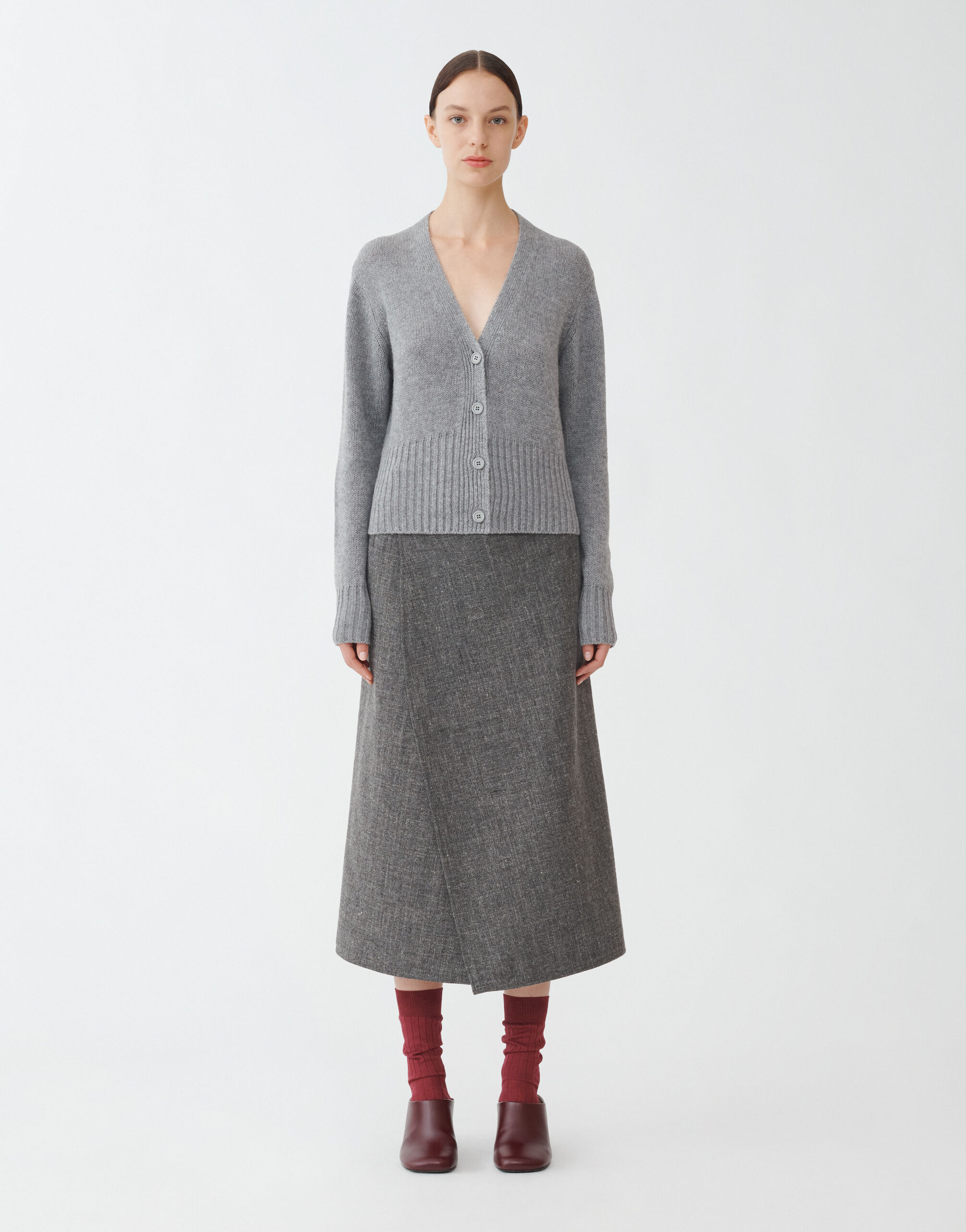 Brushed cashmere cropped cardigan, melange rock for Women