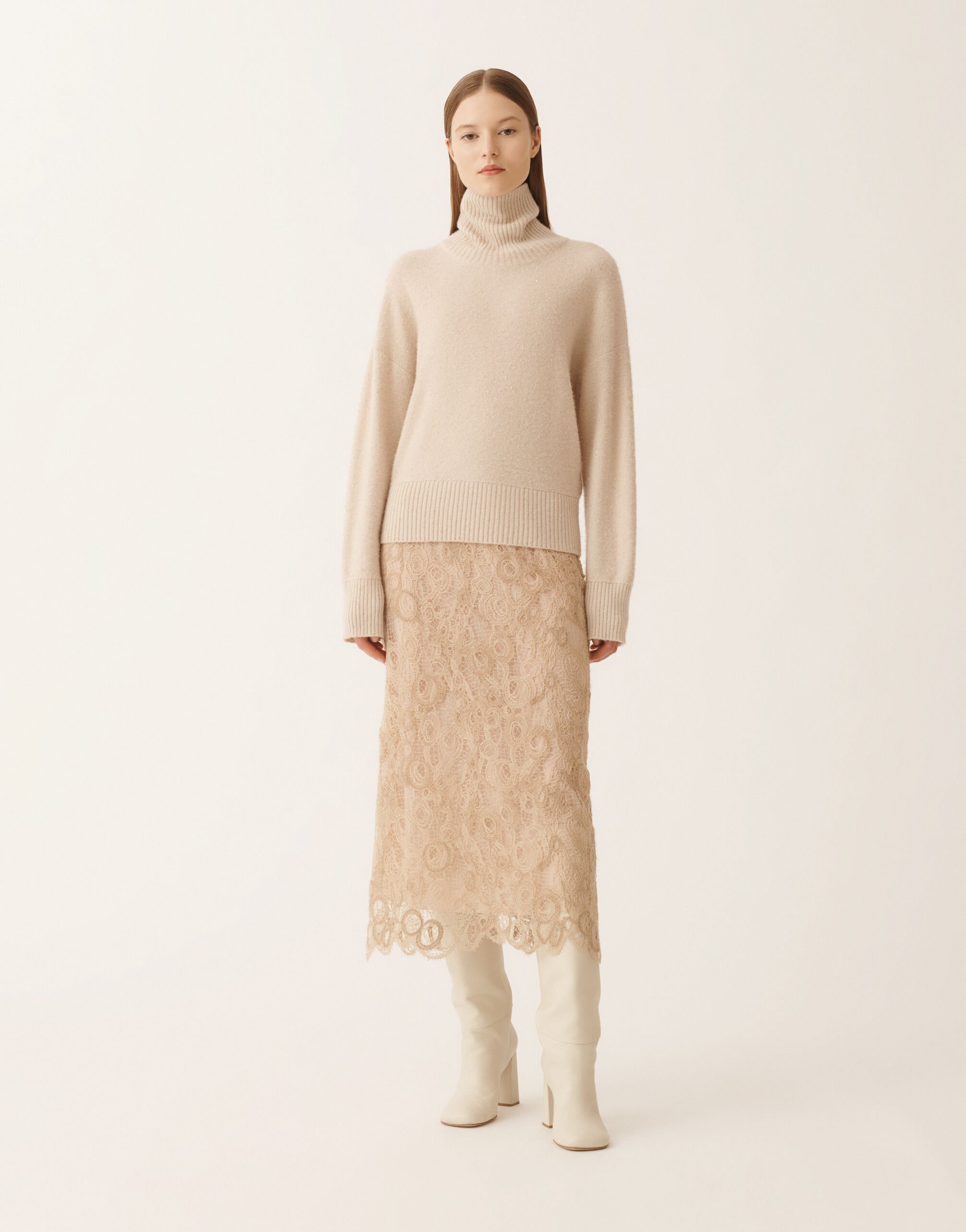 Fabiana Filippi Wool and silk sweater with sequins, cord Beige MAD225F528D2960000
