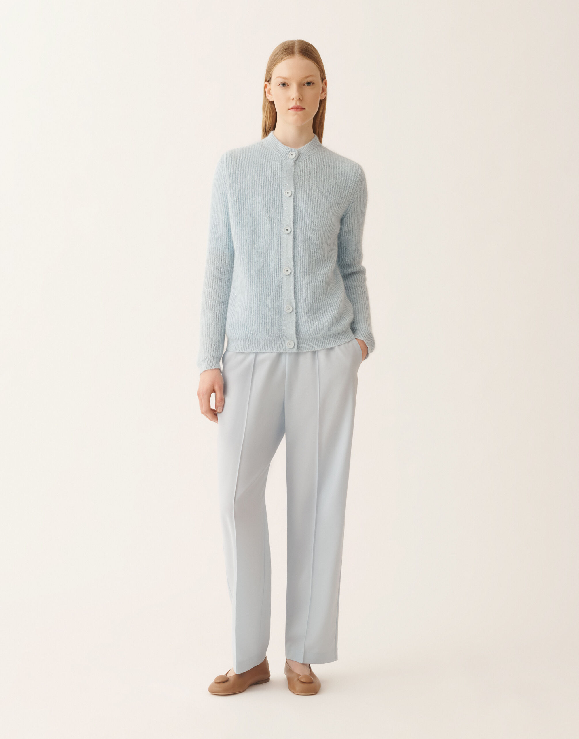 レディースMohair cardigan with sequins, aqua ニットウェア