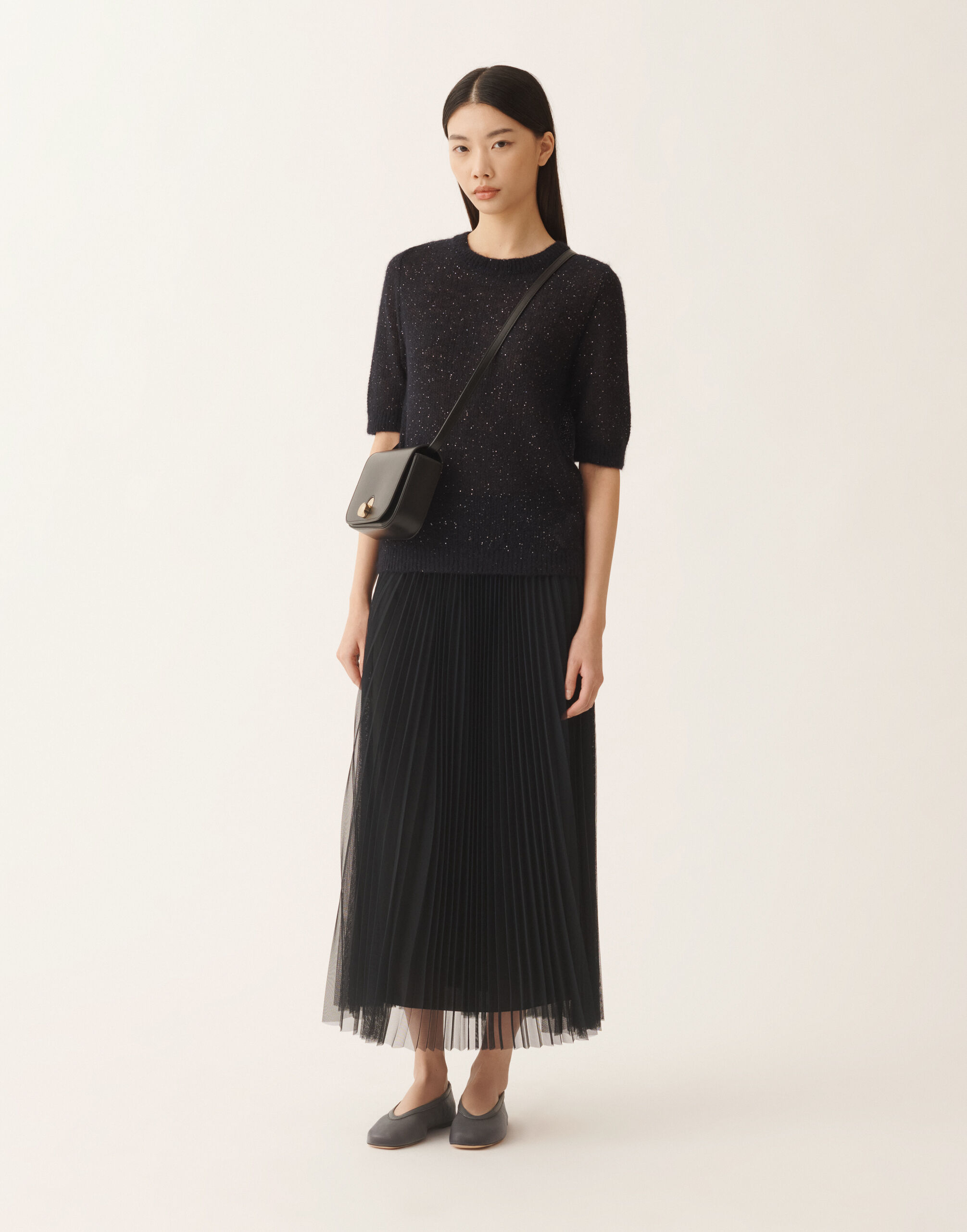 Wide pleated tulle skirt, midnight blue for Women | Fabiana Filippi®