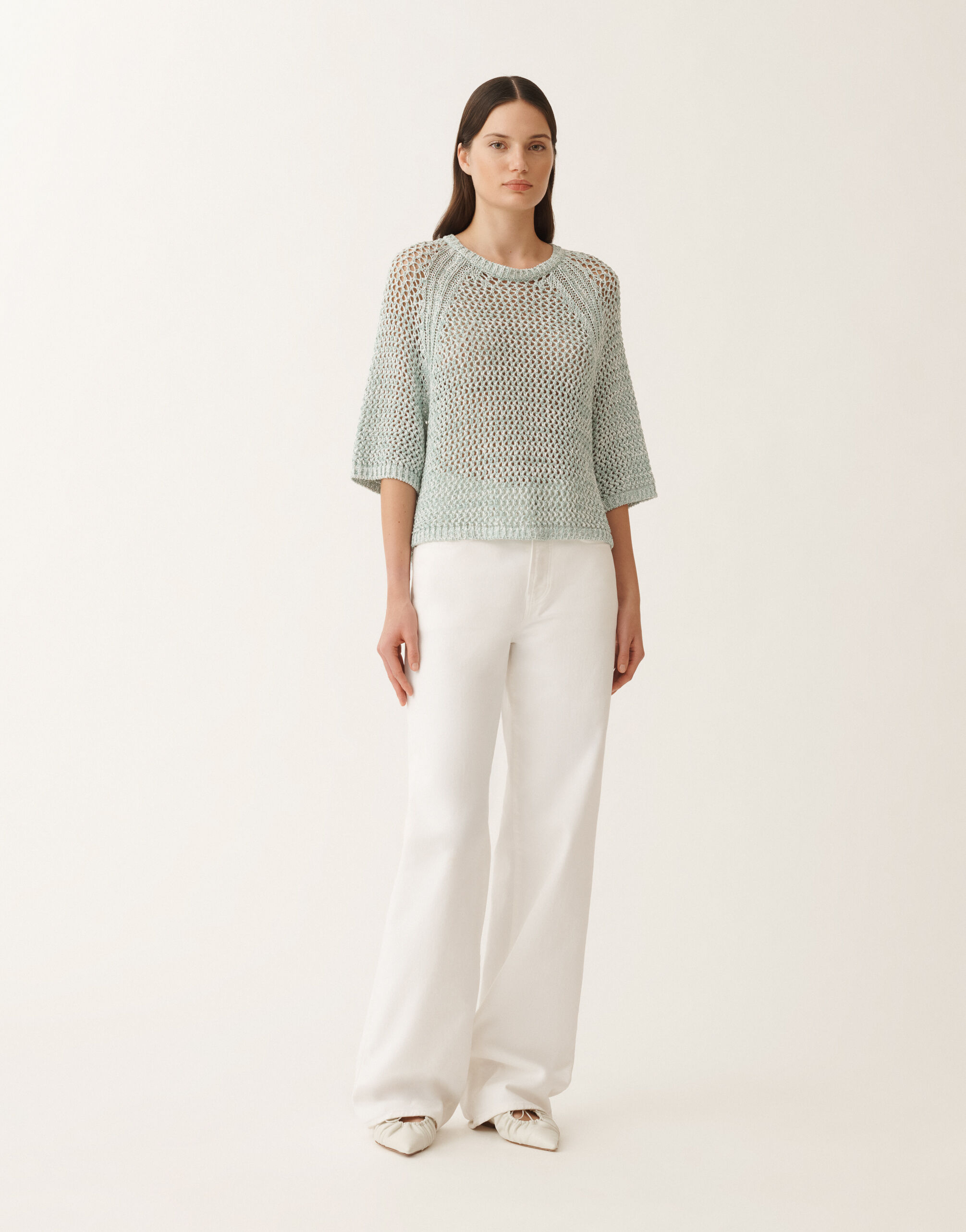 Fabiana Filippi Cotton mesh cape, white and aqua green WHITE/AQUAGREEN MAD275F117L3830000