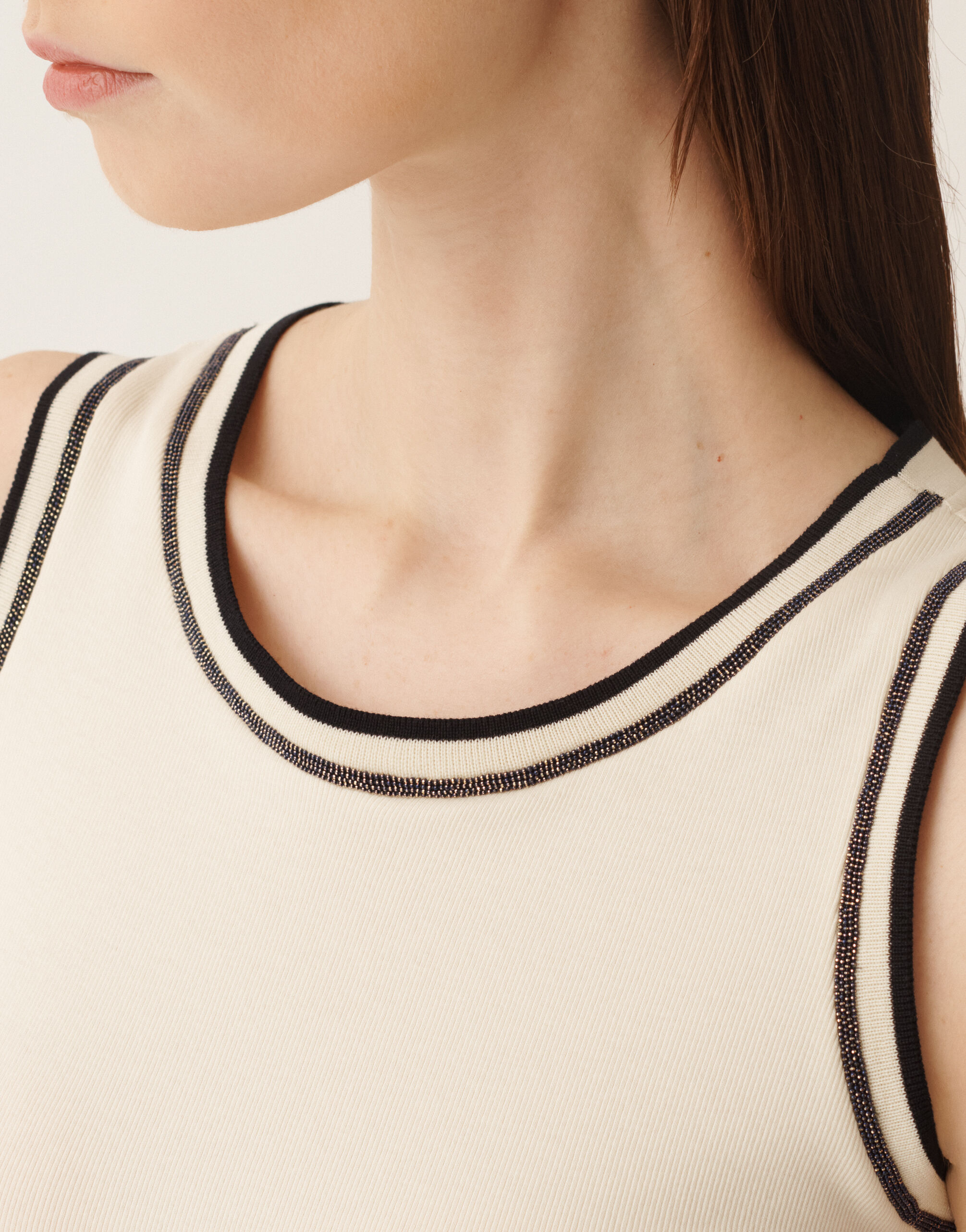 Jersey tank top in butter and midnight blue Fabiana Filippi Jersey tank top in butter and midnight blue MIDNIGHT BLUE JED276F602M2030000