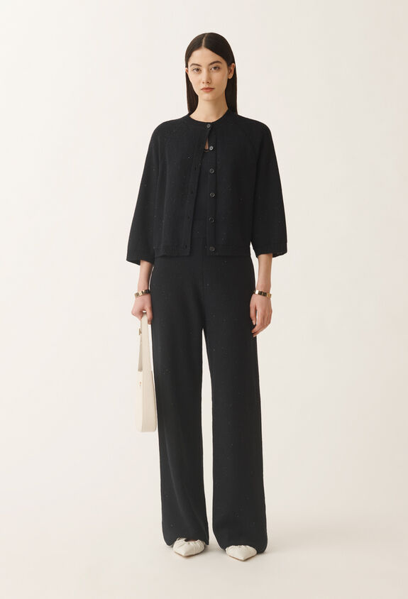 Fabiana Filippi Cotton and linen trousers with sequins, midnight blue BLUE PAD265F351D2730000