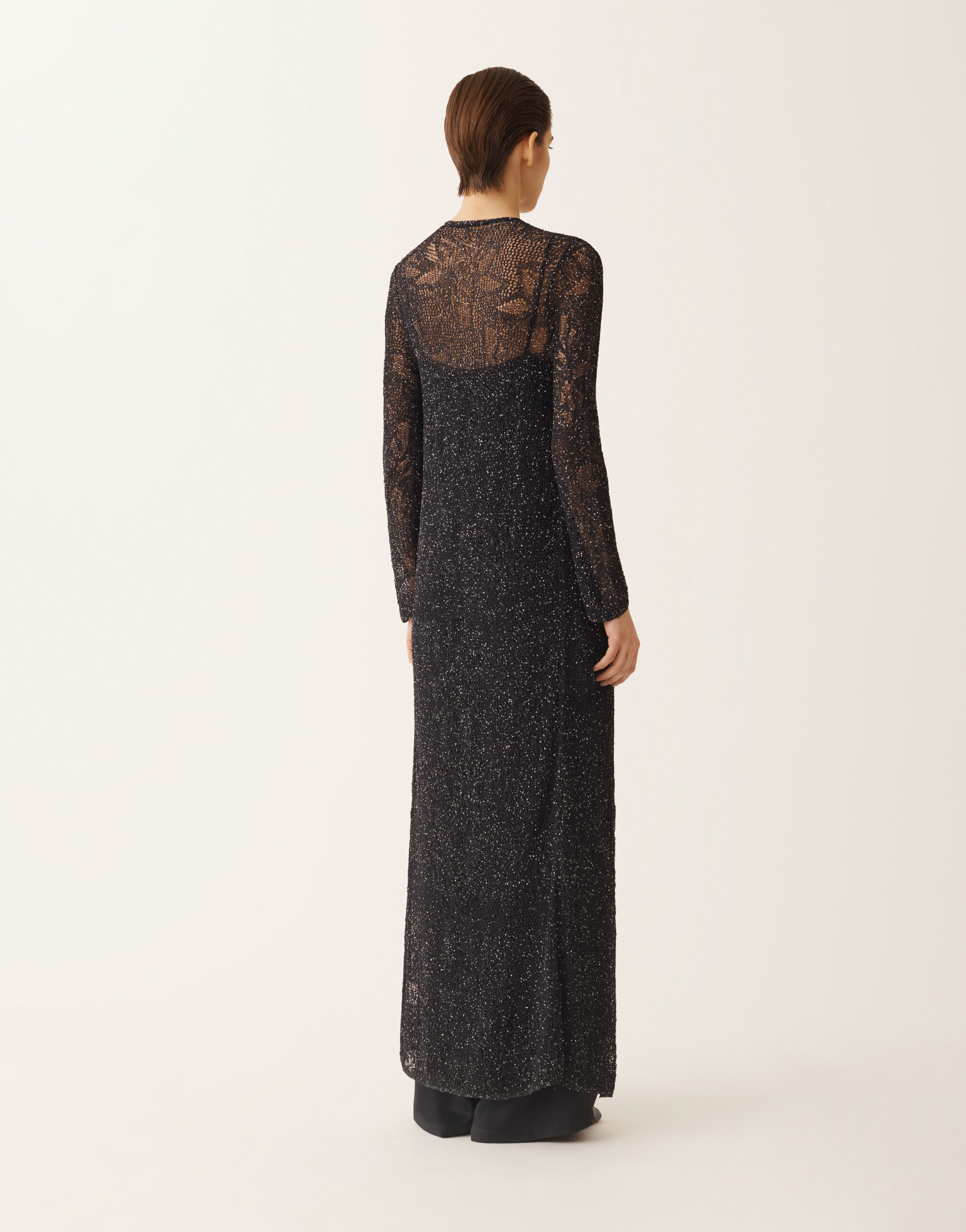 Long cardigan in midnight blue micro sequins for Women | Fabiana