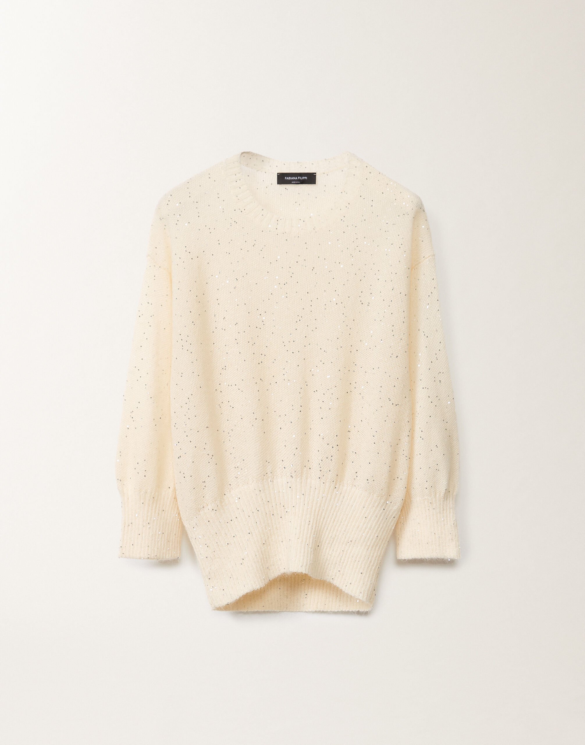 SEQUIN SOFT MOHAIR CREWNECK SWEATER WITH 3 4 SLEEVE