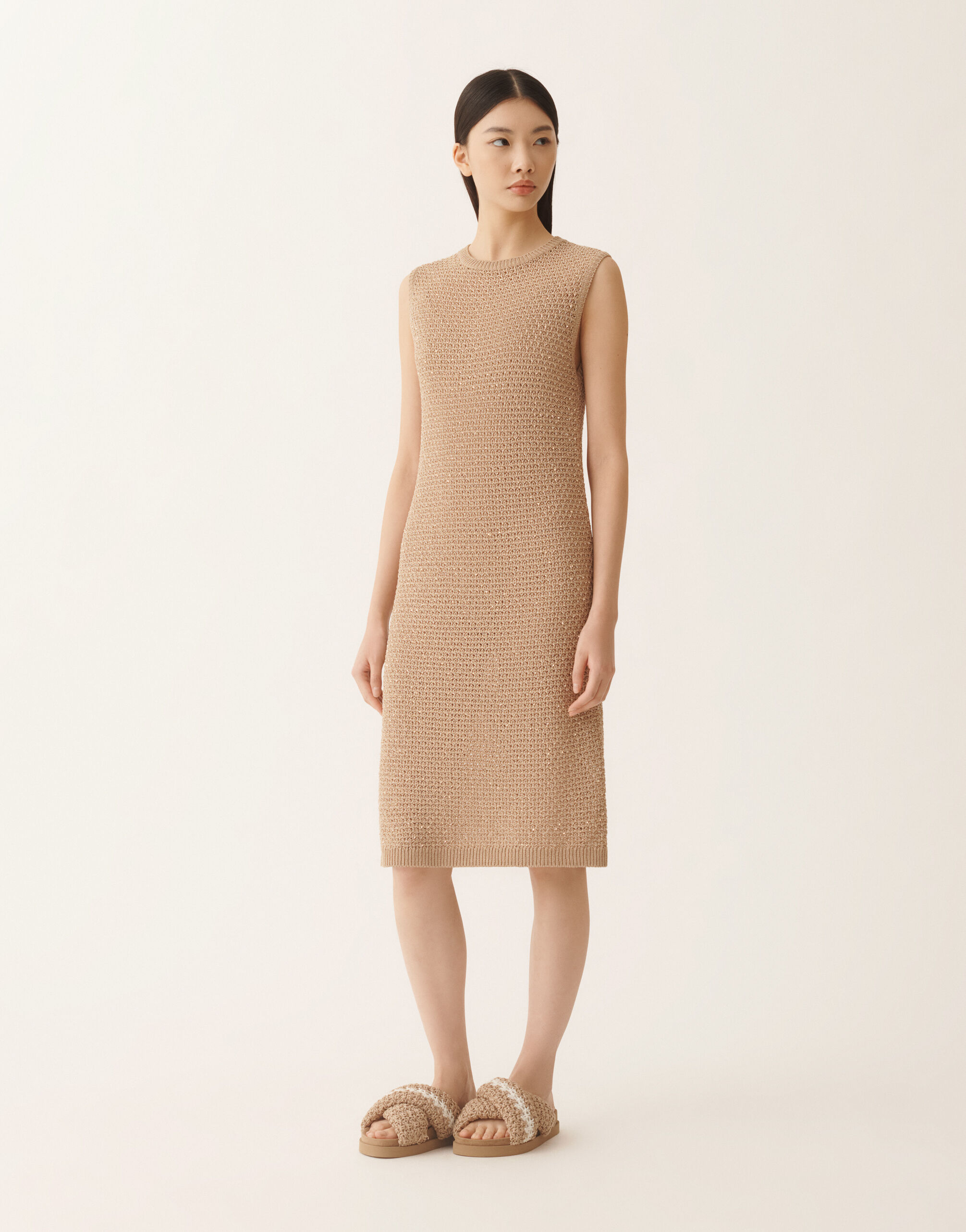 Mini dress in cotton tape with sequins, maple for Women | Fabiana