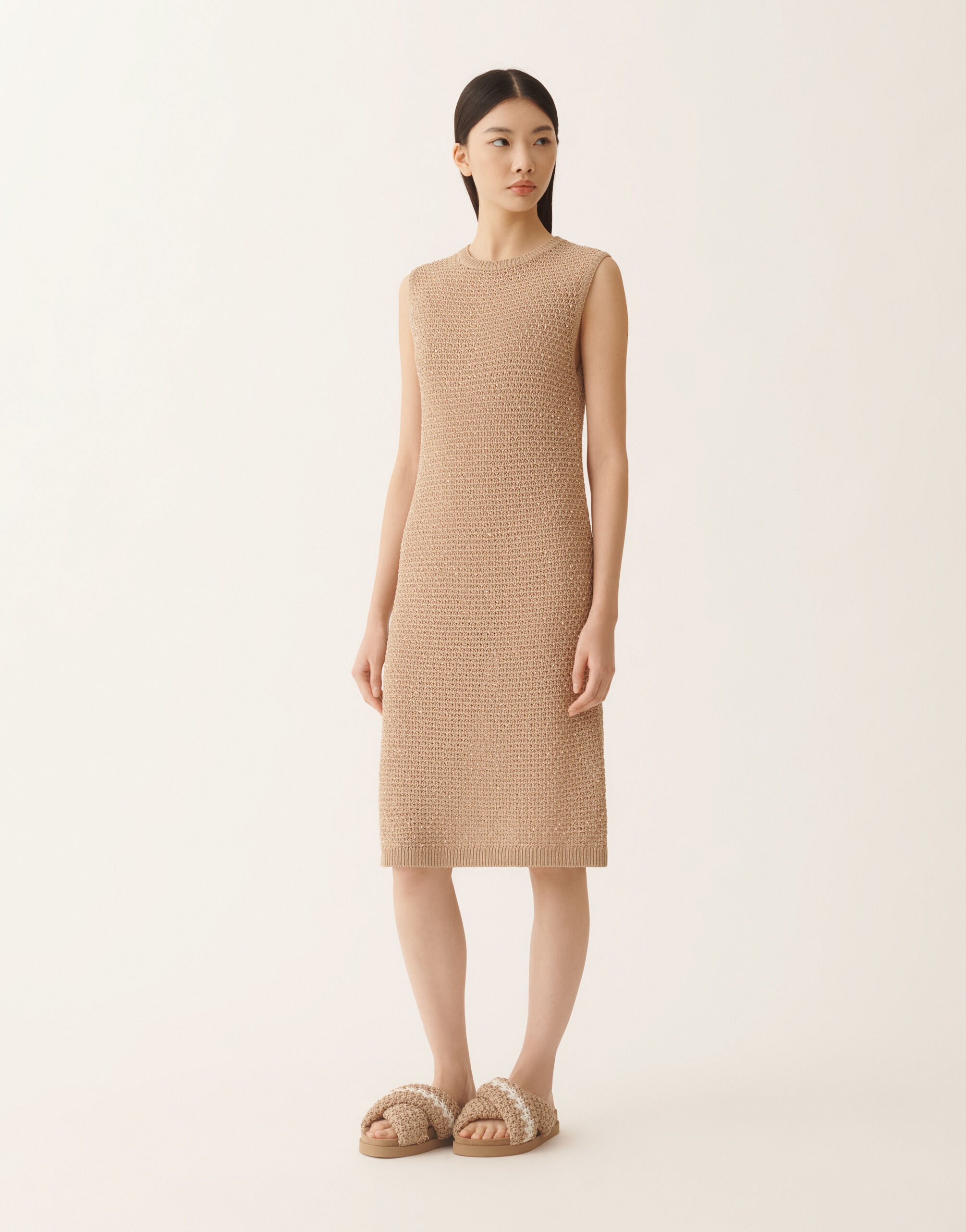 Fabiana Filippi Mini dress in cotton tape with sequins, maple ACER ABD276F593M1200000