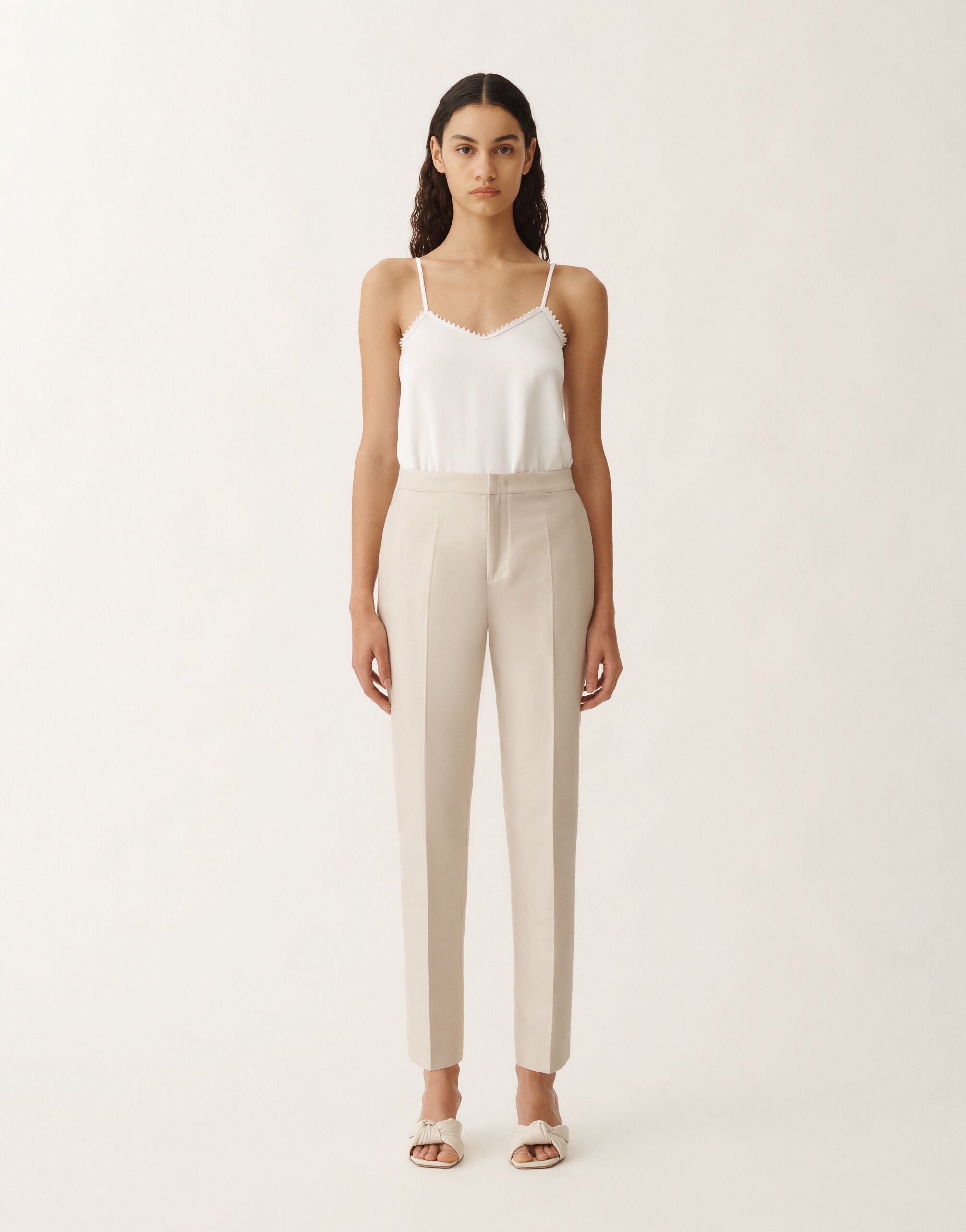 Fabiana Filippi Hose Montefalco aus Mikadostoff in Baumwolle und Seide, greige BRAUN PAD265F326D7870000