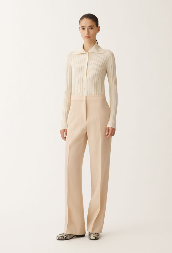 Fabiana Filippi WOOL LINEN HOPSACK STRAIGHT LEG TROUSERS ECRU PAD265F320D8220000