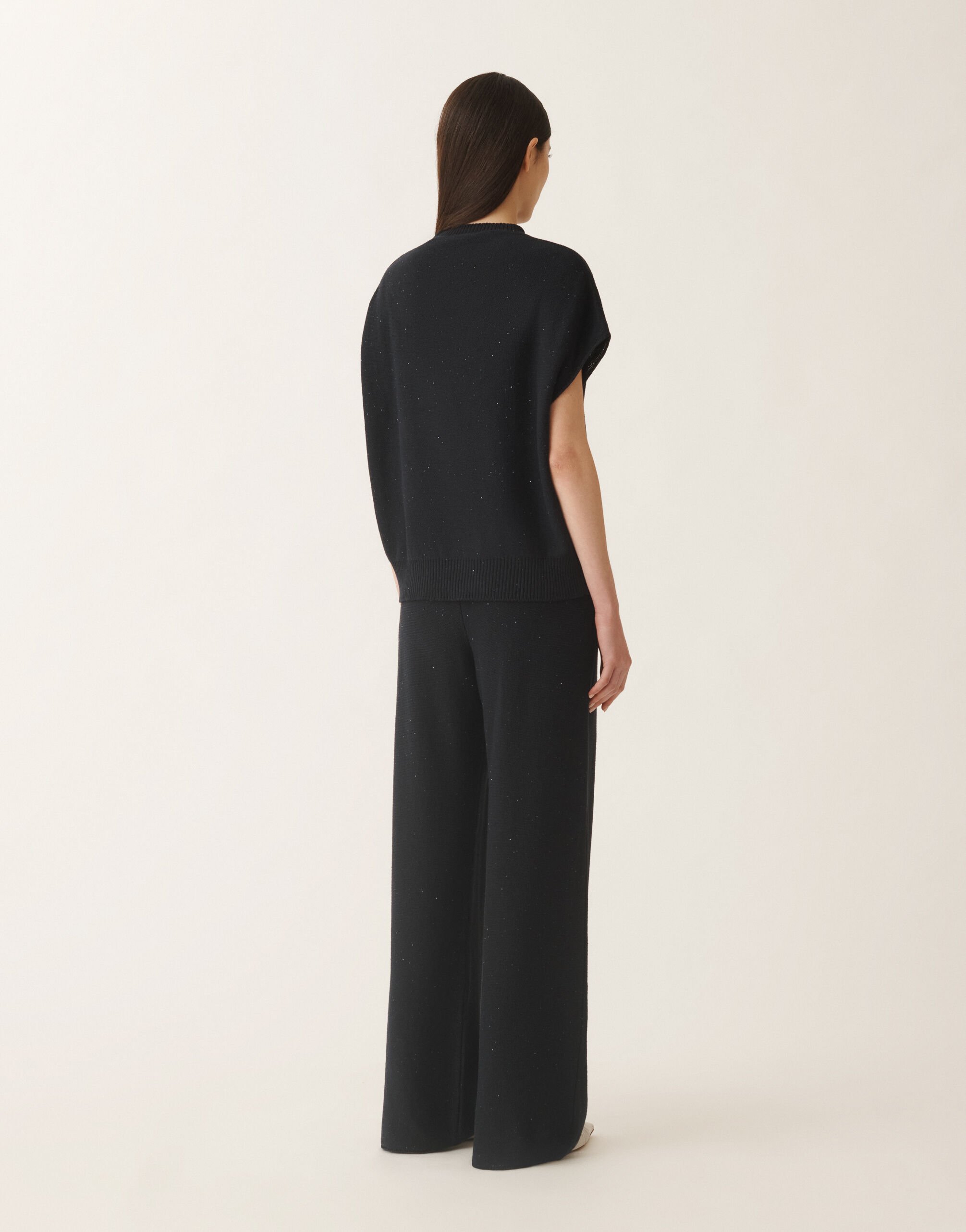 Fabiana Filippi Cotton and linen cape with sequins, midnight blue BLUE MAD275F525D2730000