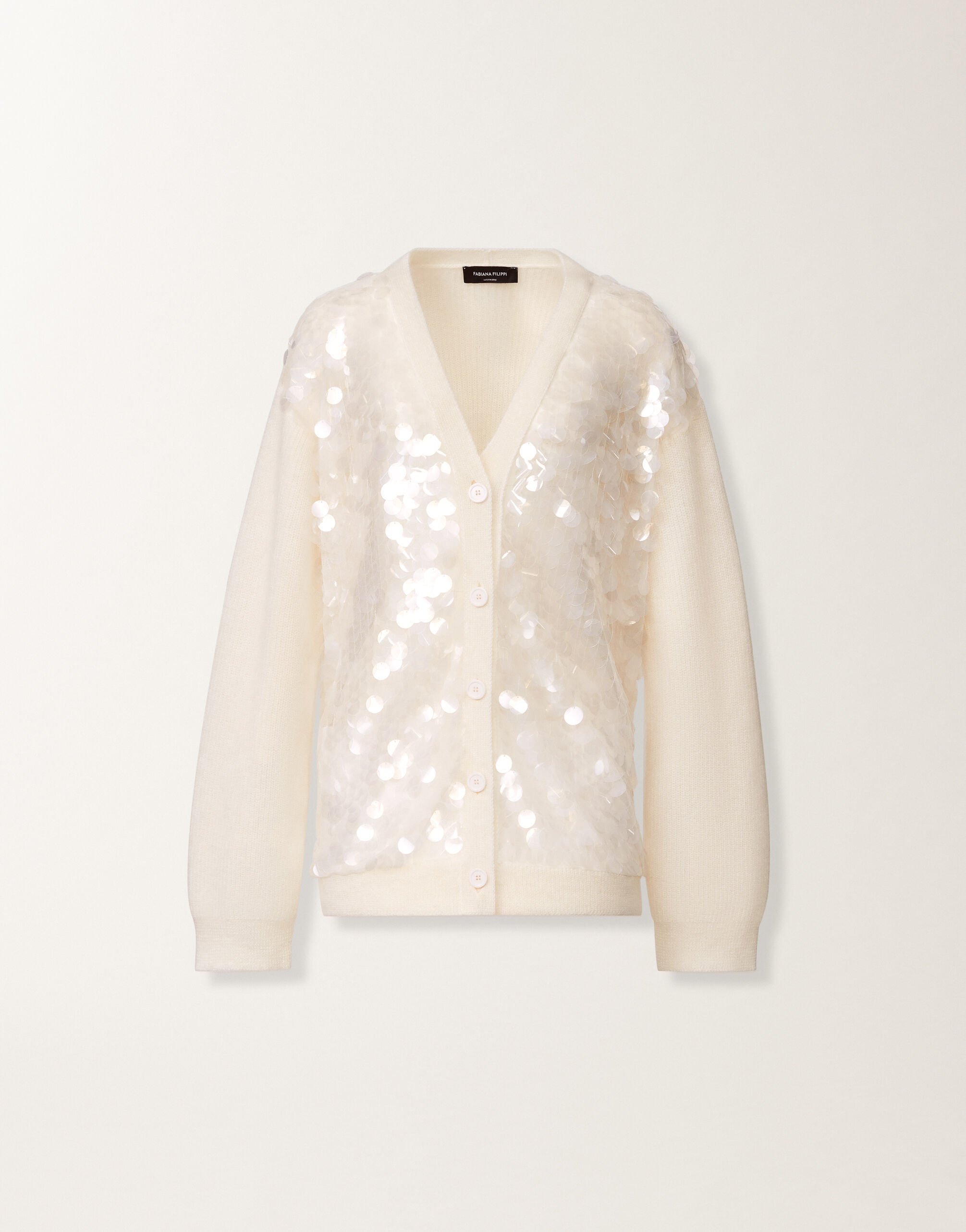 Fabiana Filippi Cardigan in brushed merino and mohair, raffia White MAD225F494L6230000
