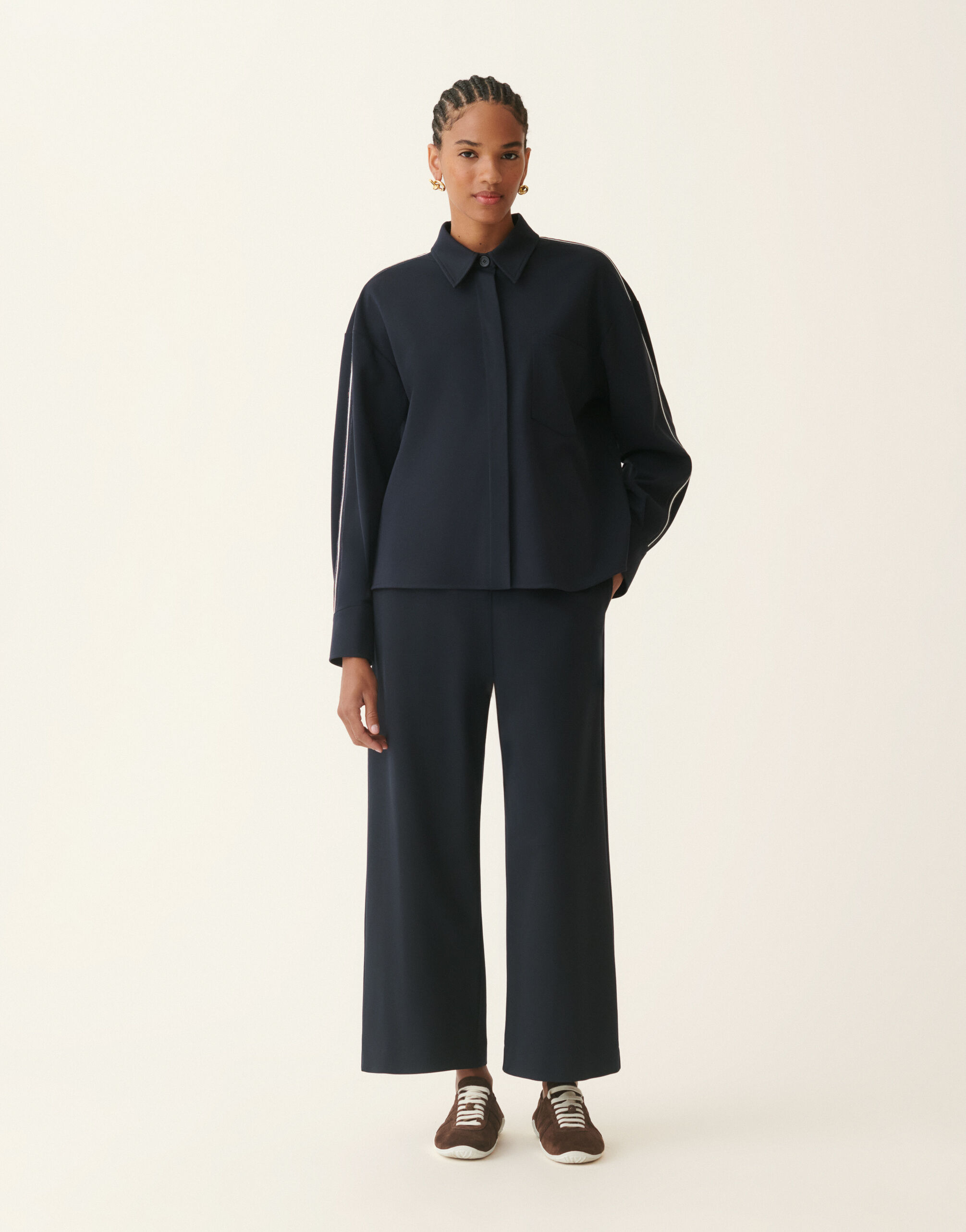 Trevi trousers in Milano stitch jersey, midnight blue Fabiana Filippi Trevi trousers in Milano stitch jersey, midnight blue Midnight blue PAD216F310M3100000