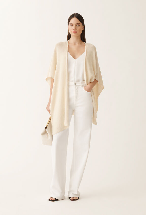Fabiana Filippi Cotton and linen cape with sequins, vanilla VANILLA SAD275A009D2730000