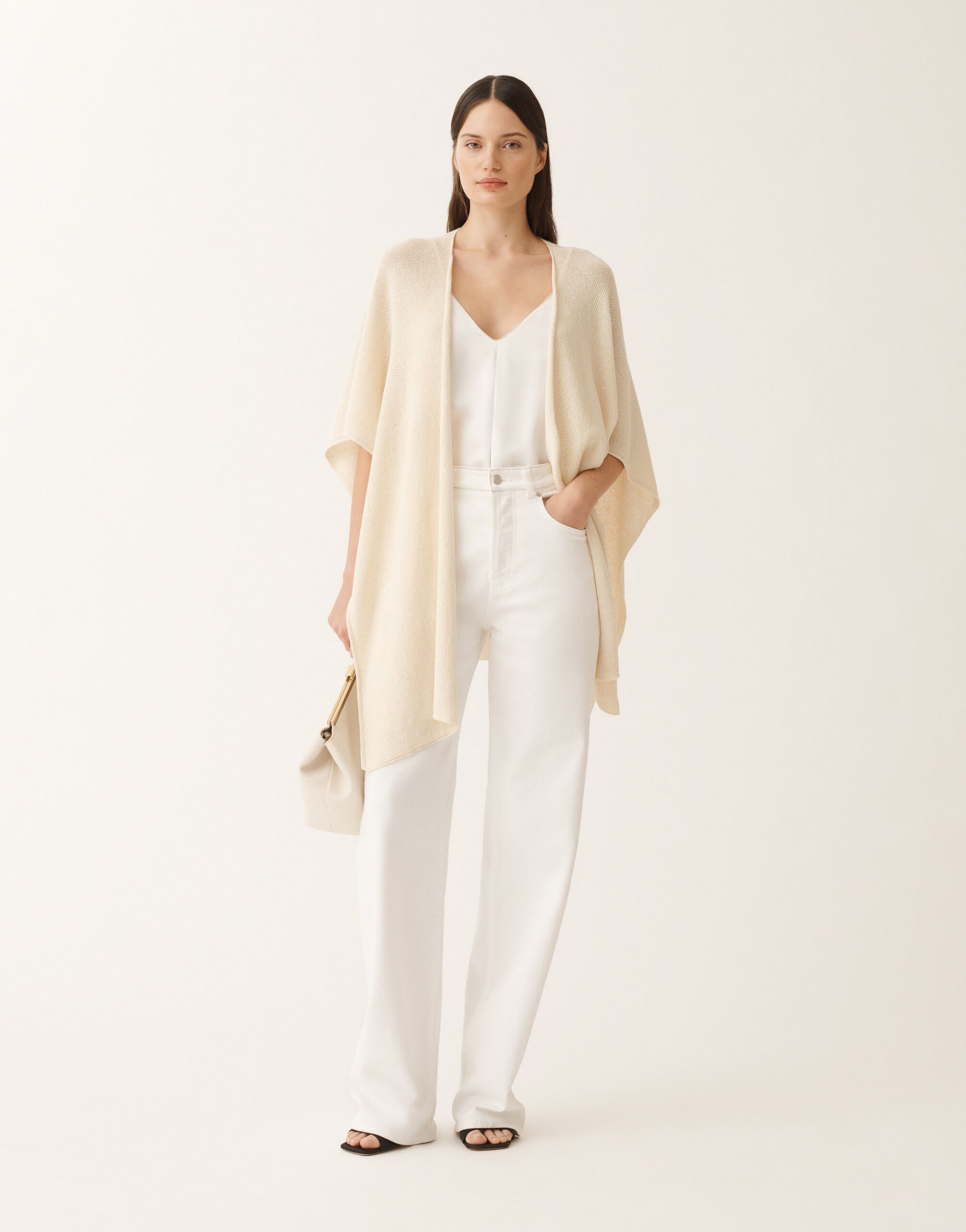 Fabiana Filippi Cotton and linen cape with sequins, vanilla VANILLA SAD275A009D2730000