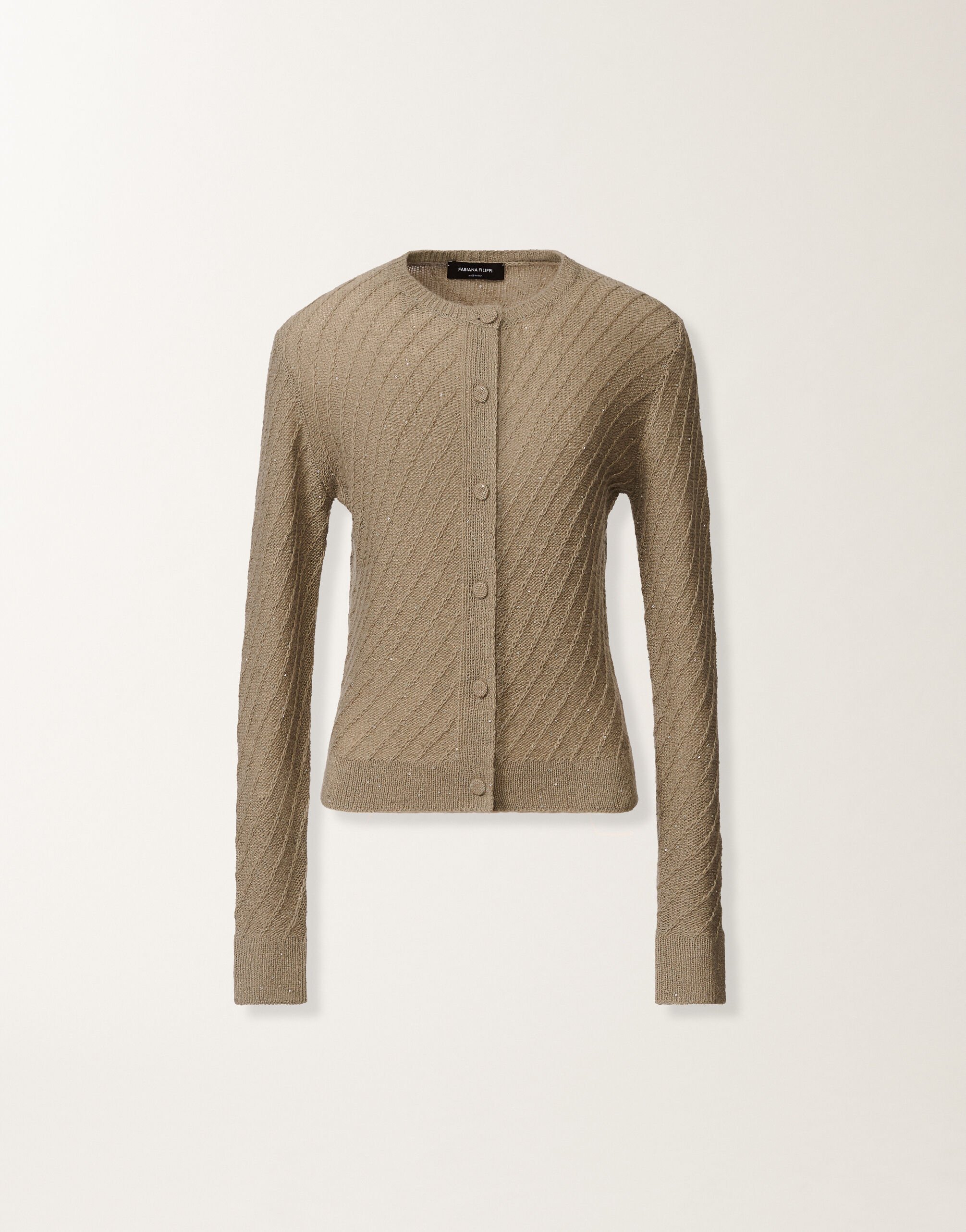 Fabiana Filippi Wool and silk cardigan with sequins, olive GREEN MAD215F112D2960000