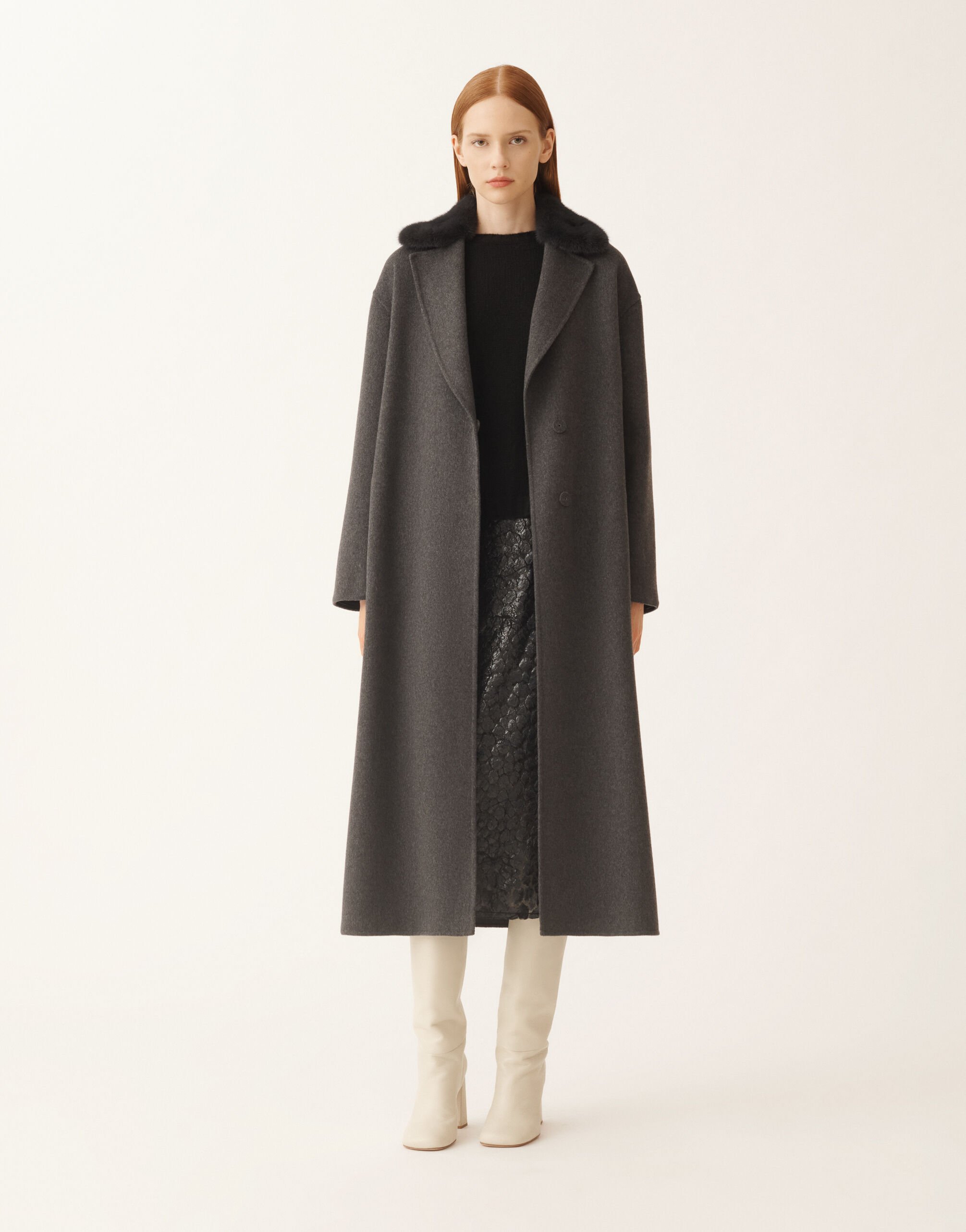 Double-faced cashmere coat, slate for Women | Fabiana Filippi®