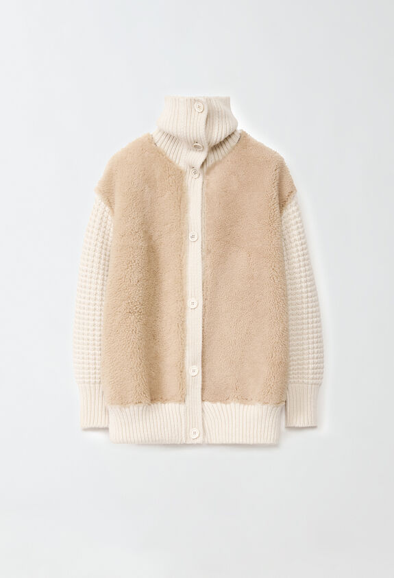 Fabiana Filippi AVIATOR SHEARLING JACKET WITH KNIT BACK AND SLEEVE BROWN PLD224F230L0910000