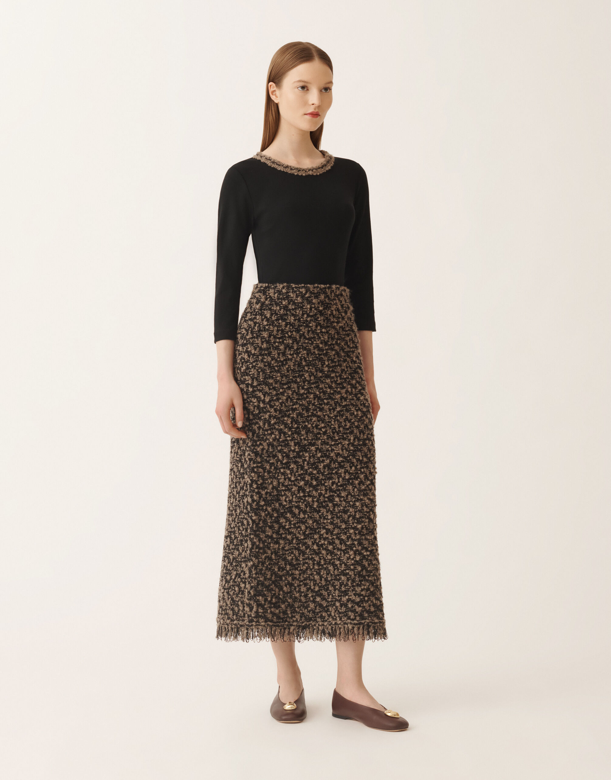 Fabiana Filippi Gonna in tweed e paillettes, fango e nero Marrone GND225F809L6290000